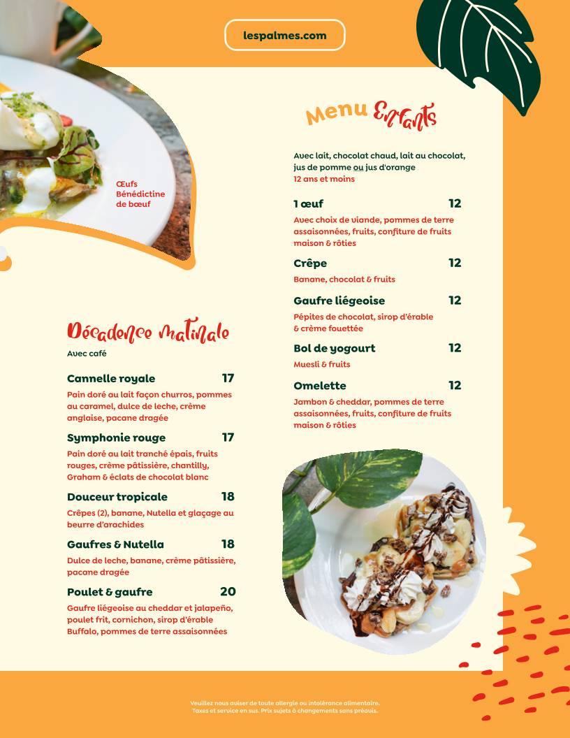Menu de Les Palmes