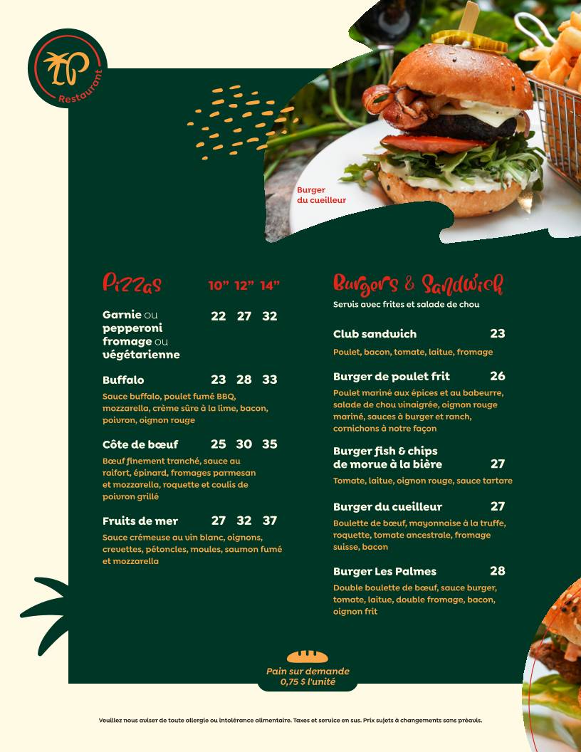 Menu de Les Palmes