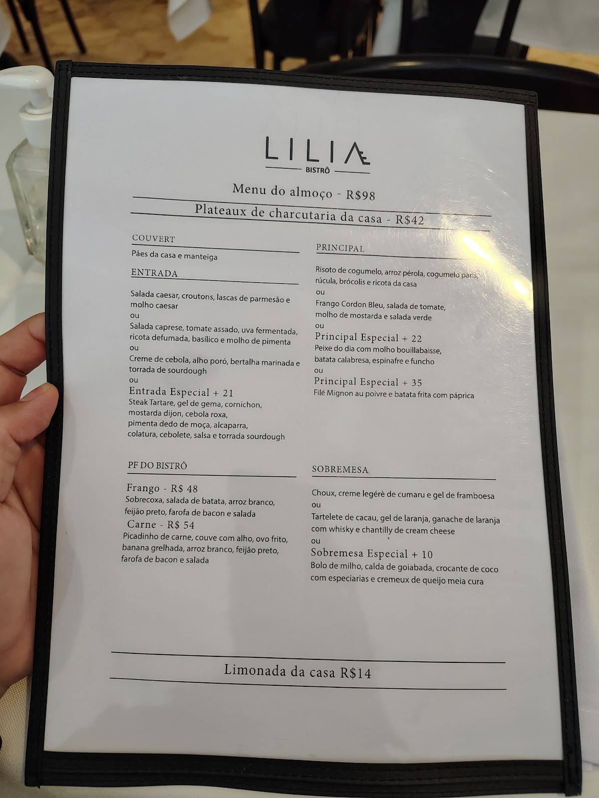 Lilia Bistrô cardápio
