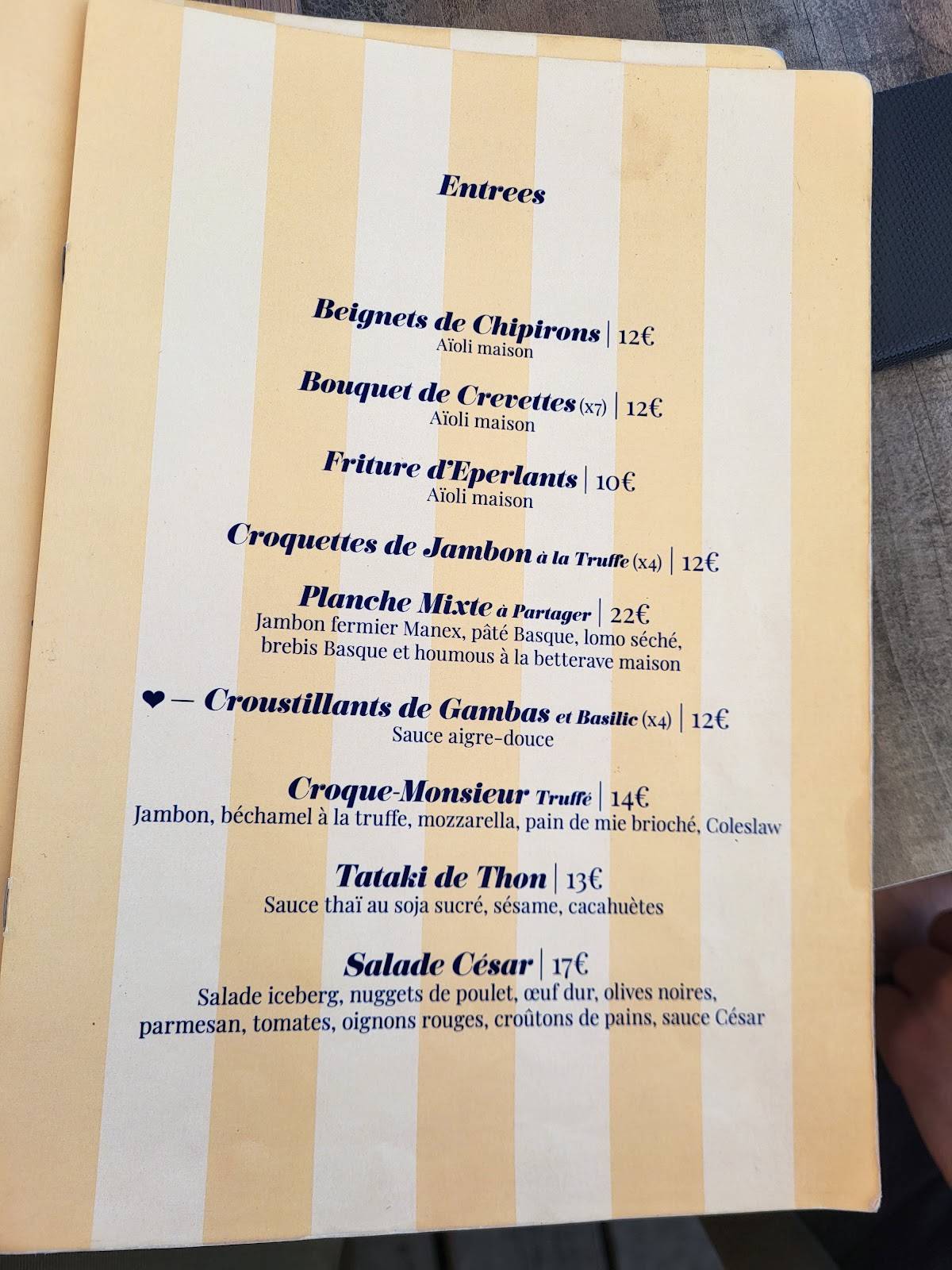 Menu de L'océan
