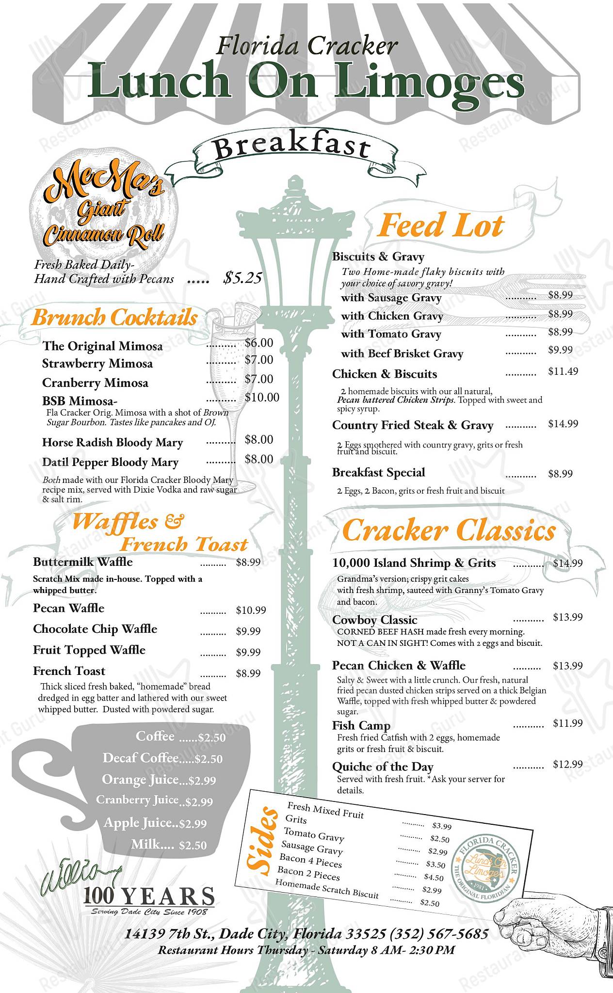 Menu at Florida Cracker Lunch On Limoges restaurant, Dade City, 7th St