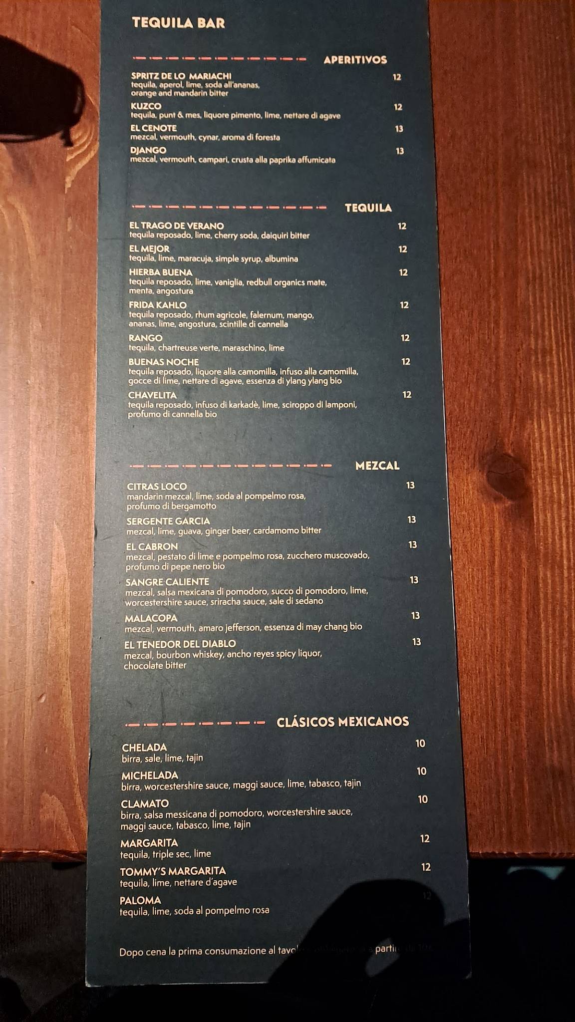 Menu di MEZCA 