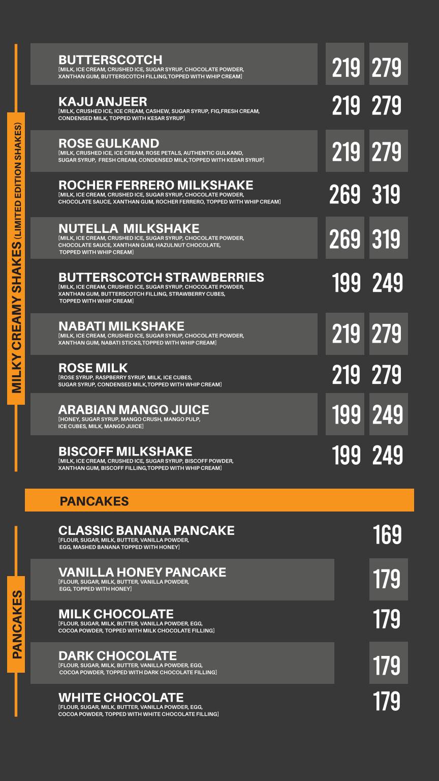 MILLIONAIRES menu