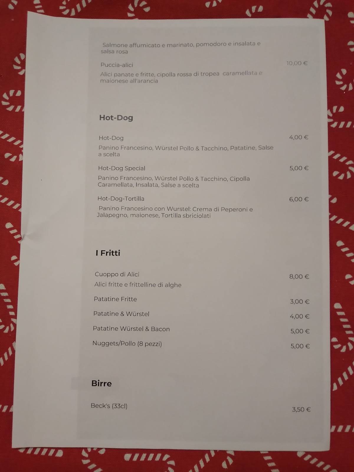 Menu de Macari Pub