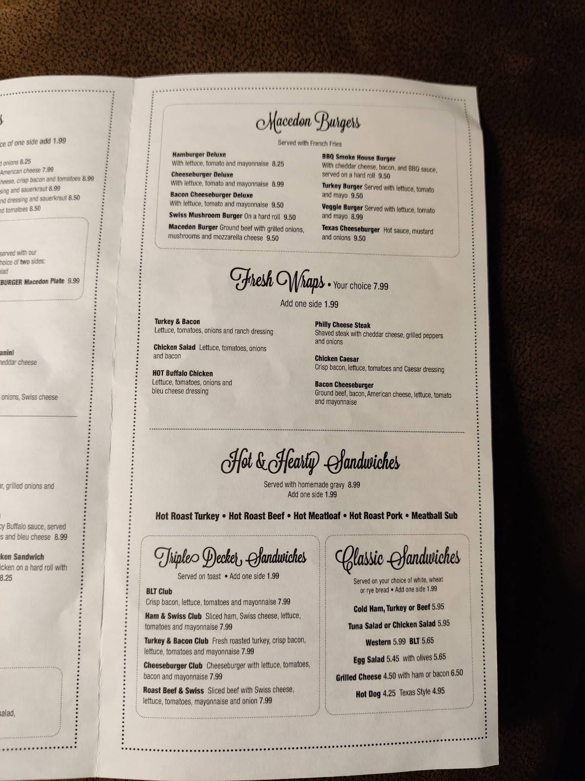 Menu at Macedon Hills Family Restaurant, Macedon