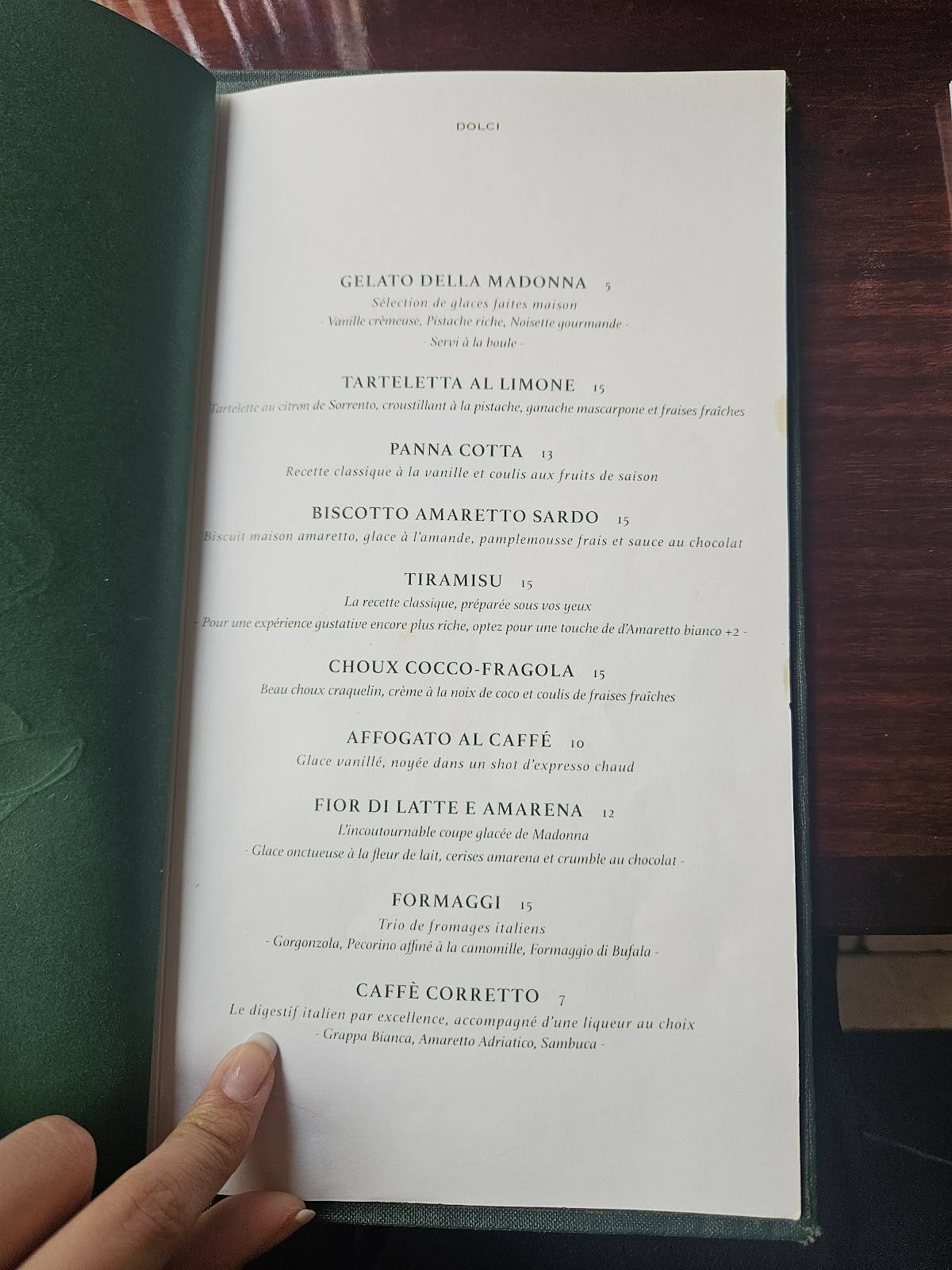 Menu de Madonna