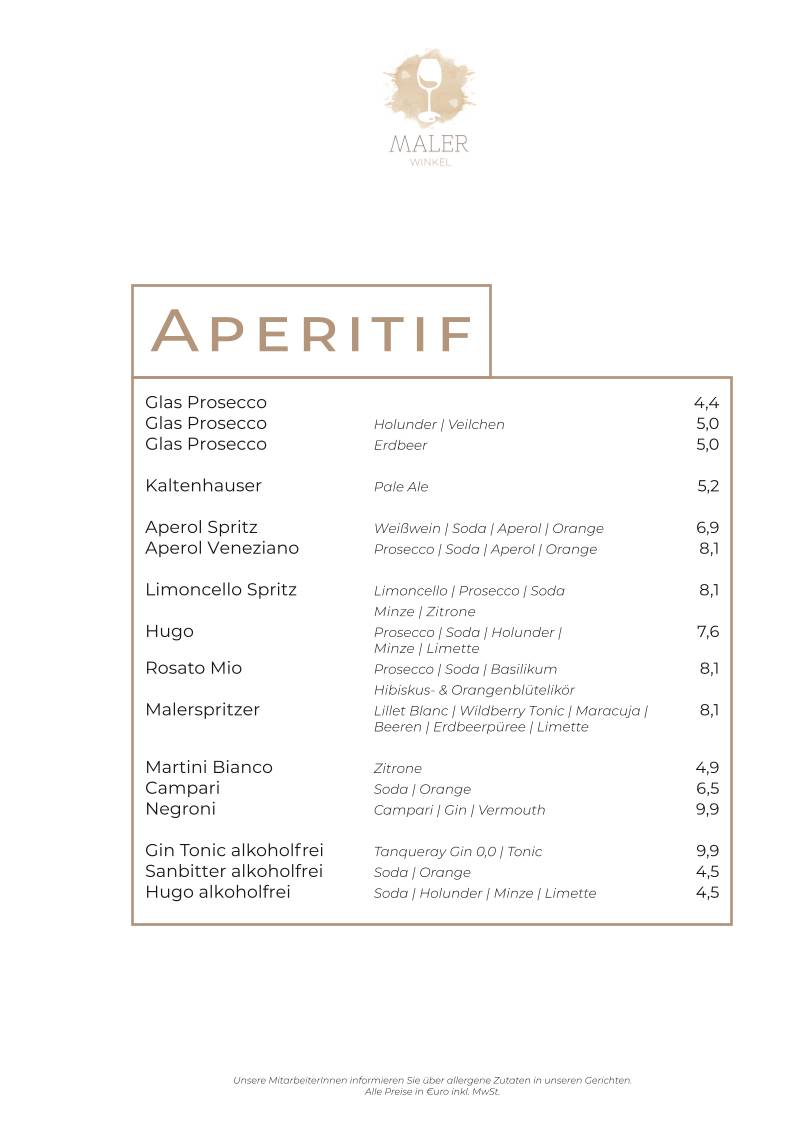 Menu de Malerwinkel Rattenberg