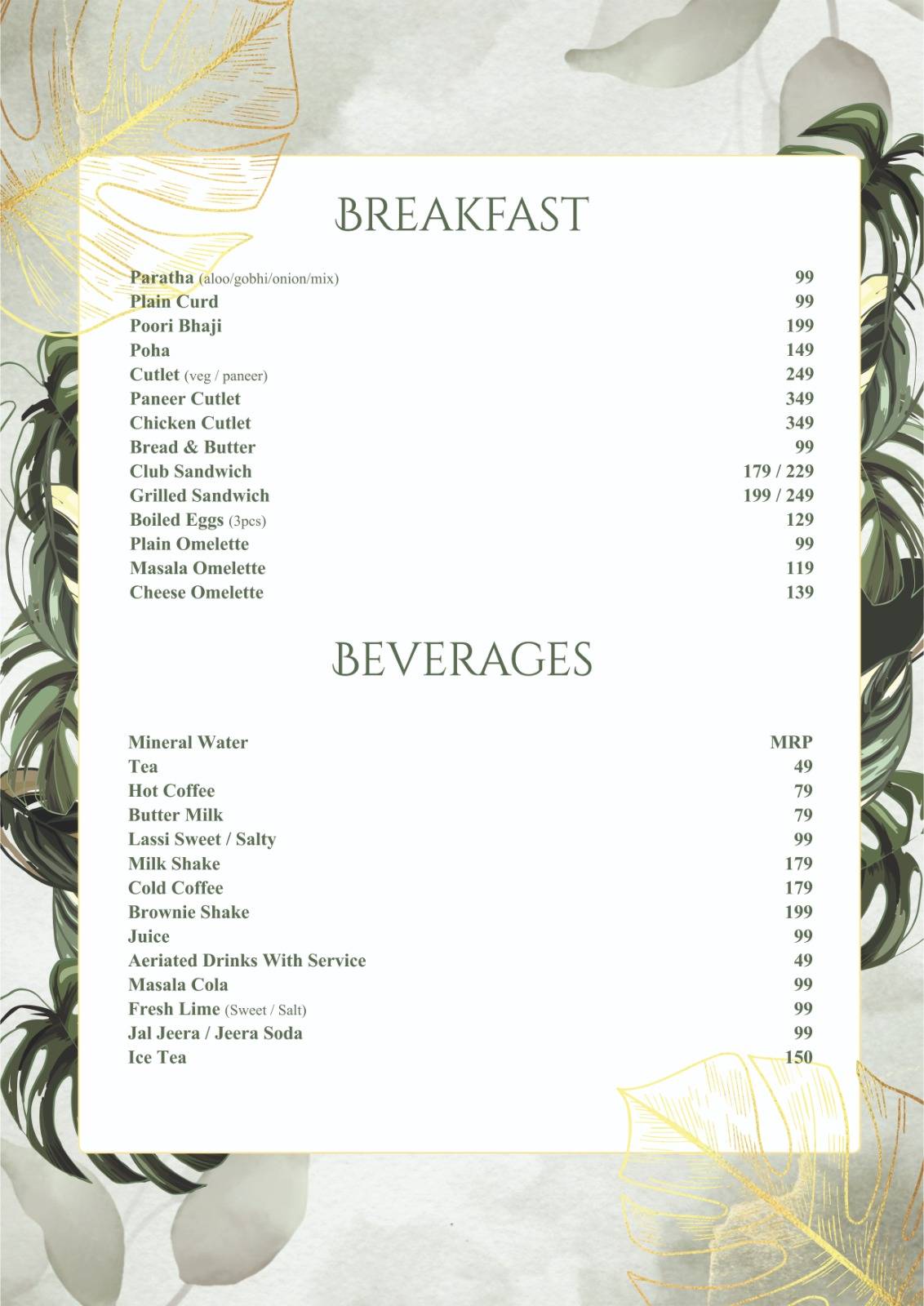 Mama's Rasoi by Spring Hill Resorts menu