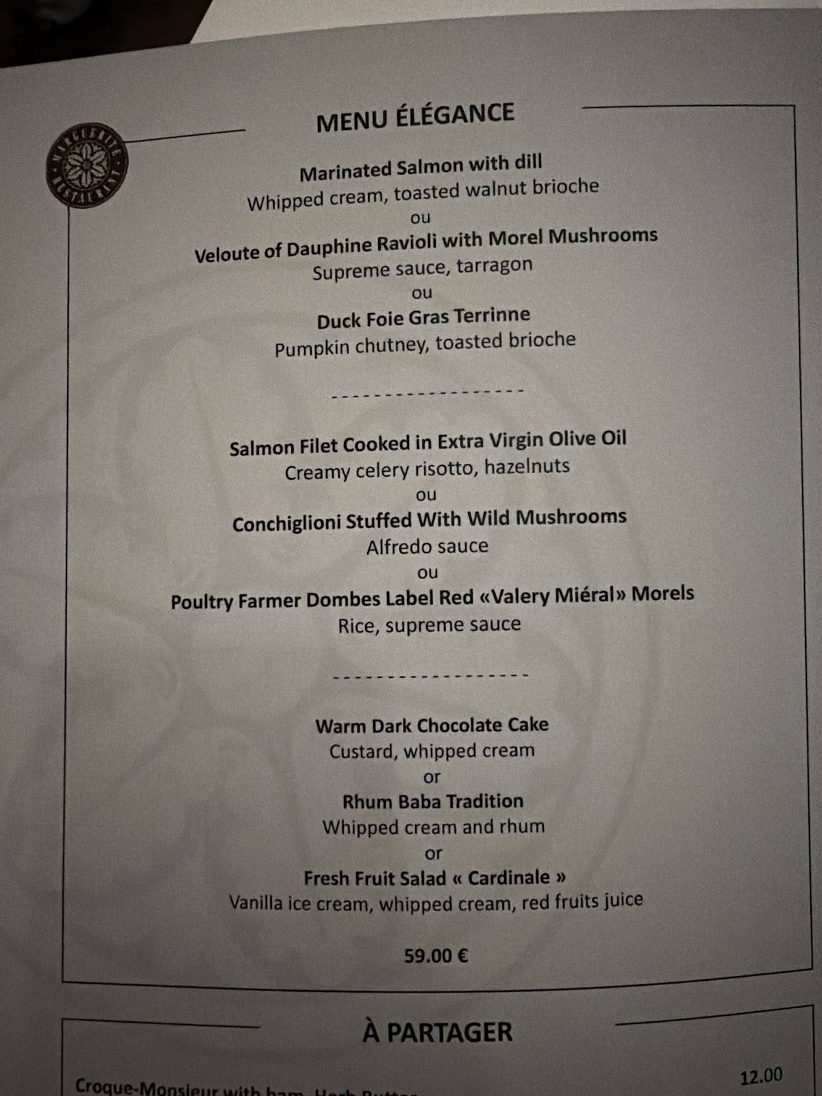Menu de Restaurant Marguerite - Bocuse