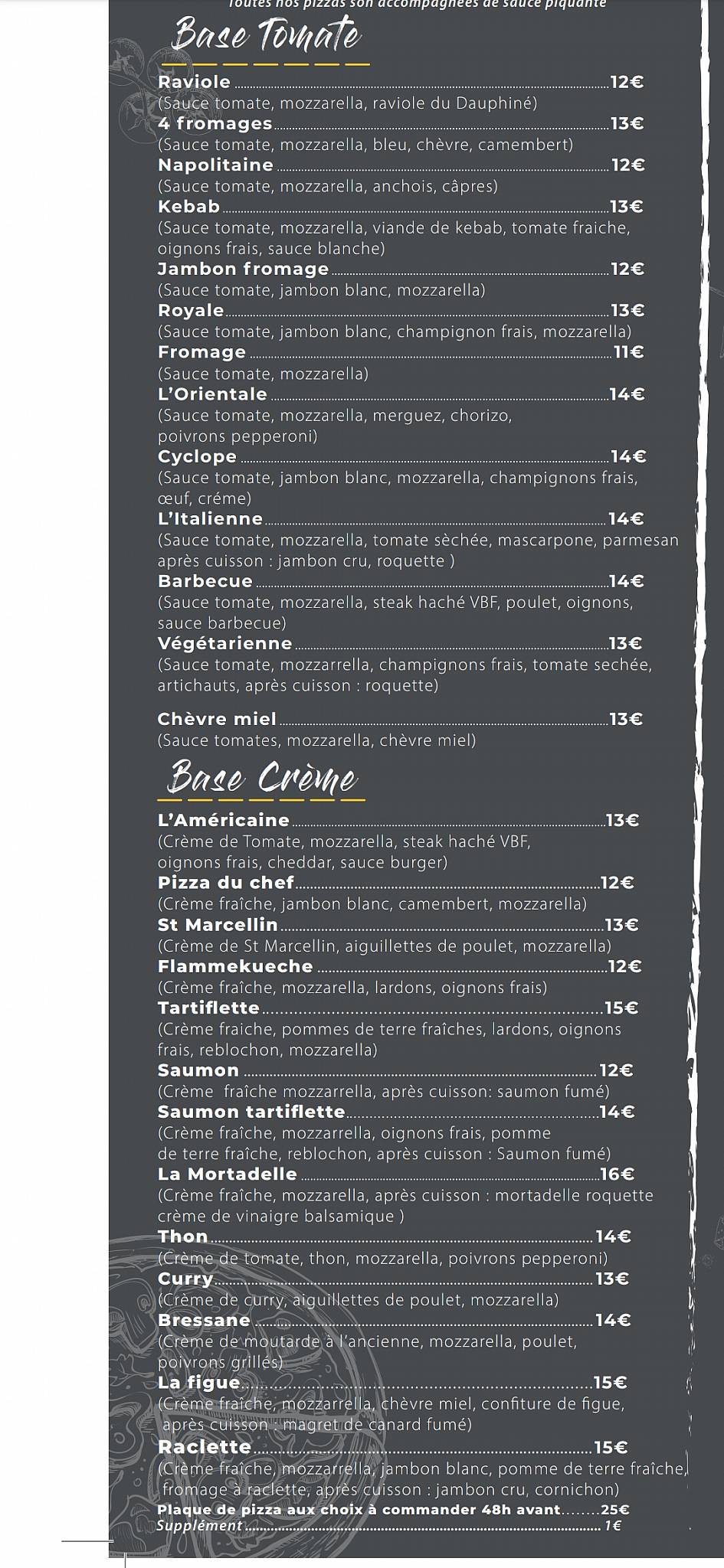Menu de Mc pizza