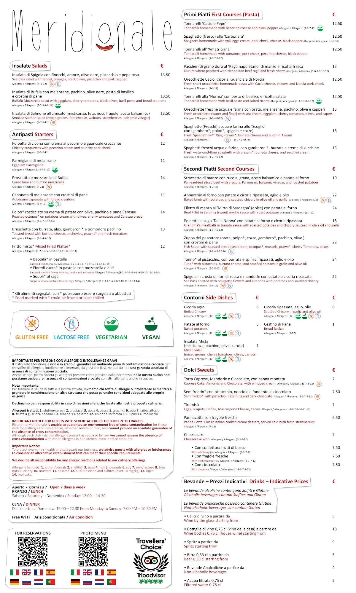 Menu di Meridionale - Ristorante a Trastevere 