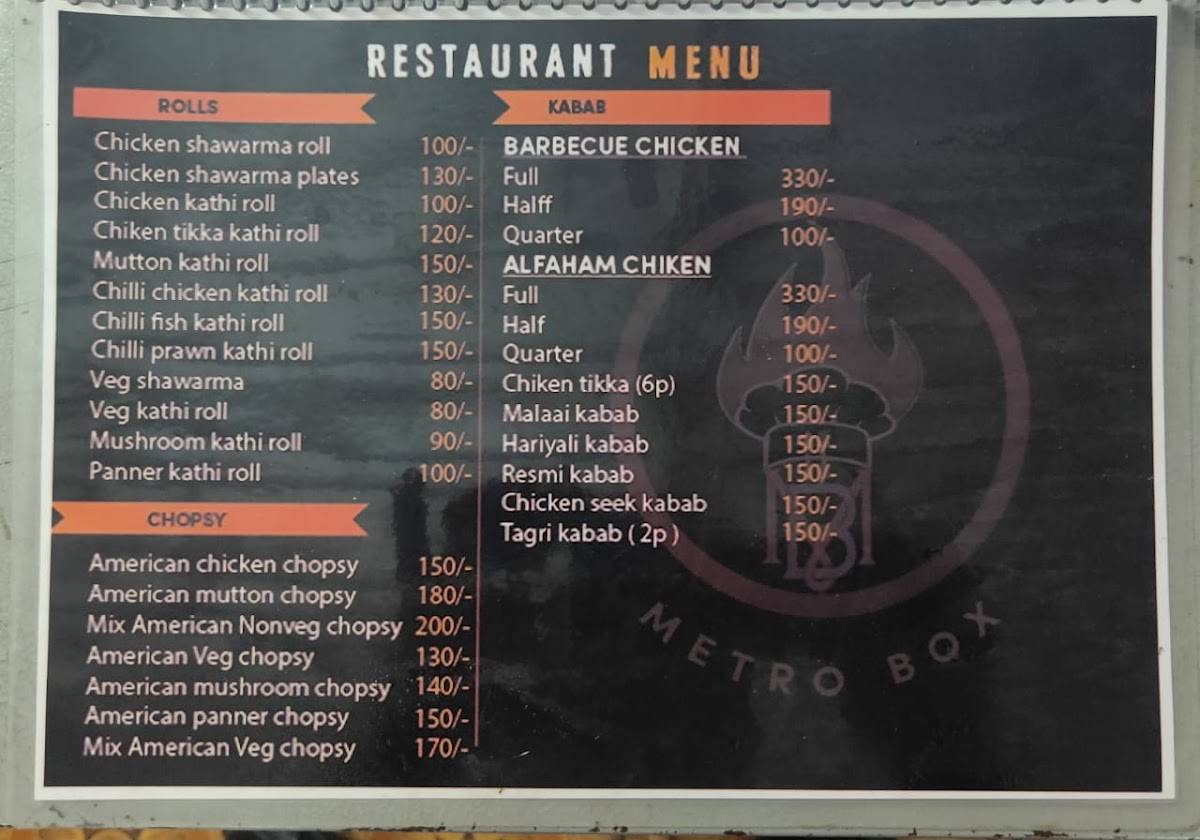 Menu at Metro Box, Chennai, 4/719