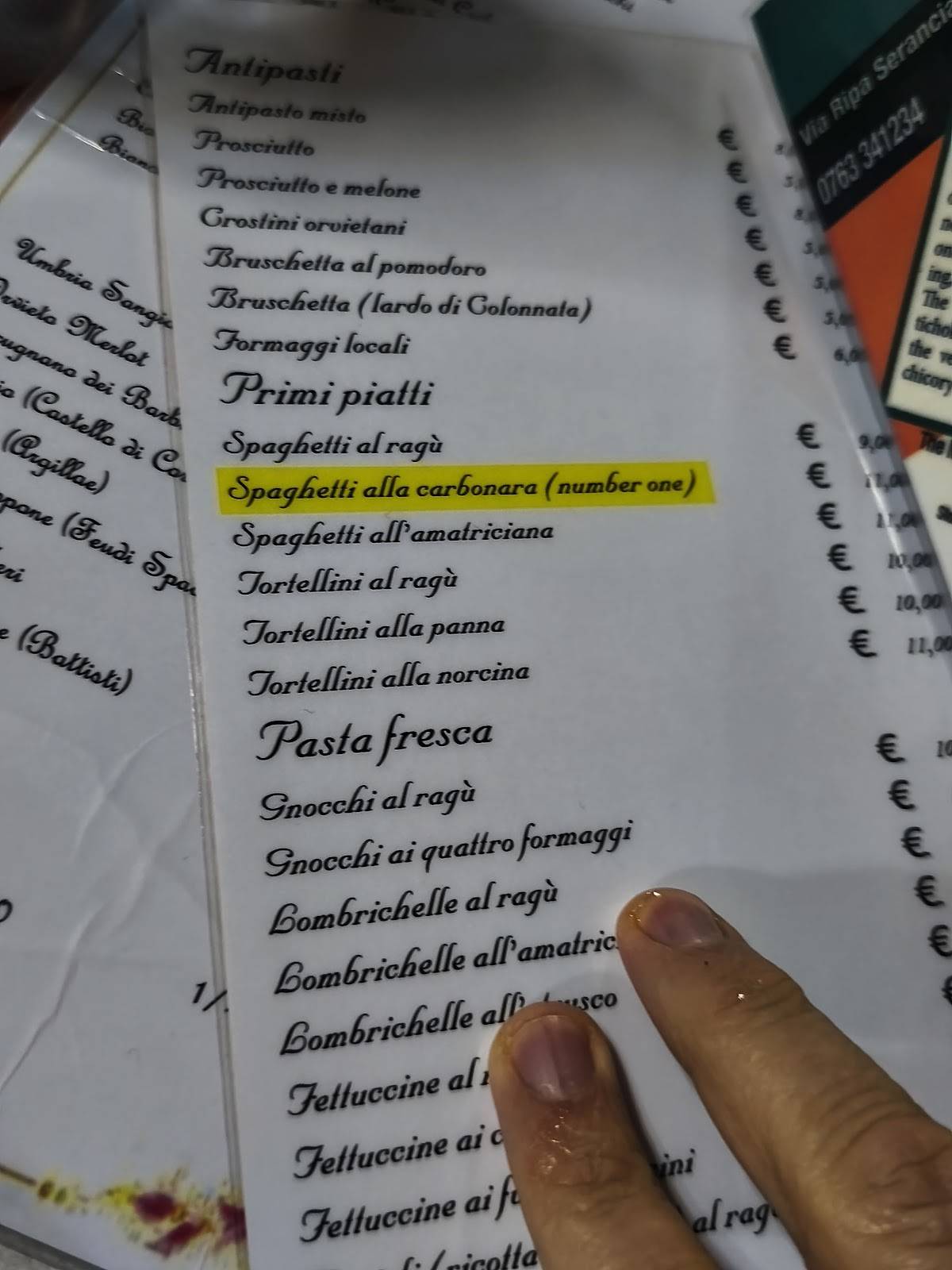 Menu di Mezza luna 