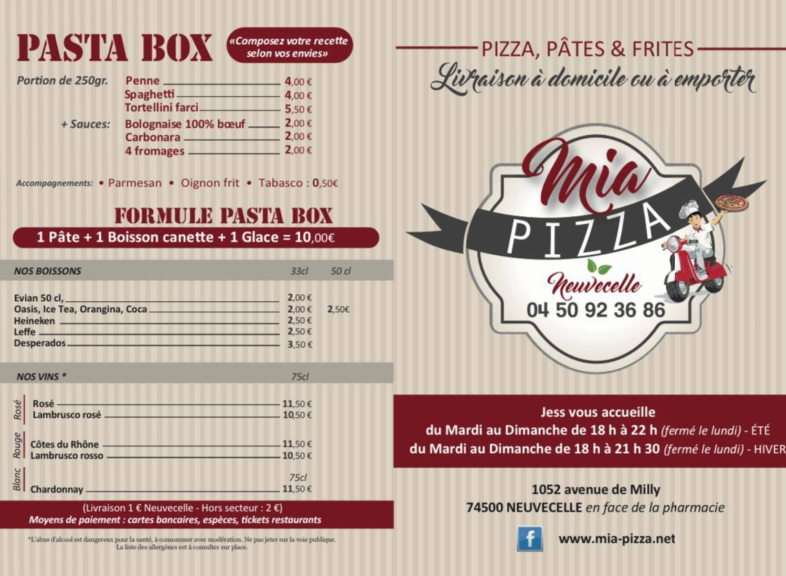 Menu de Mia Pizza