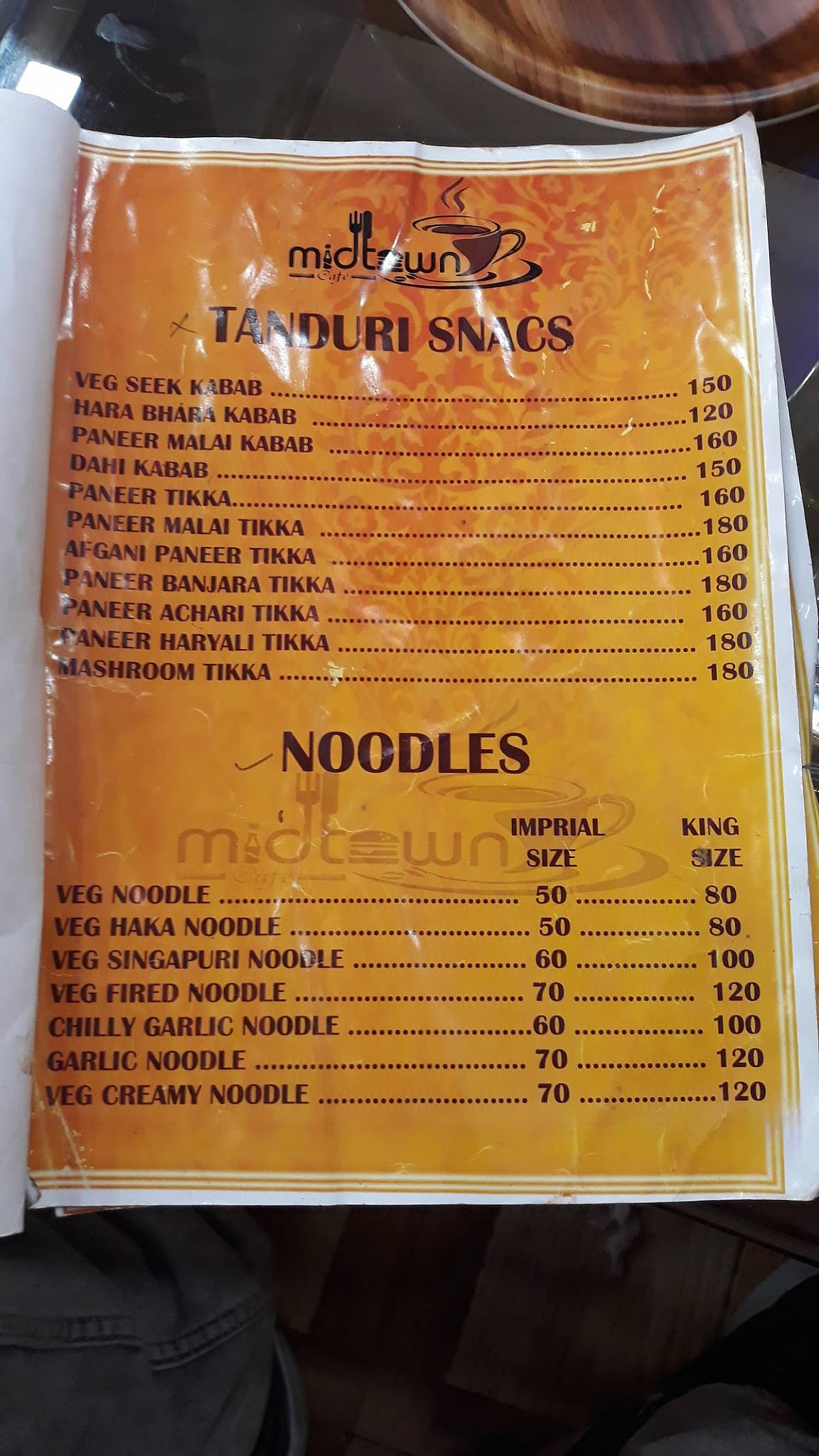 Midtown cafe menu