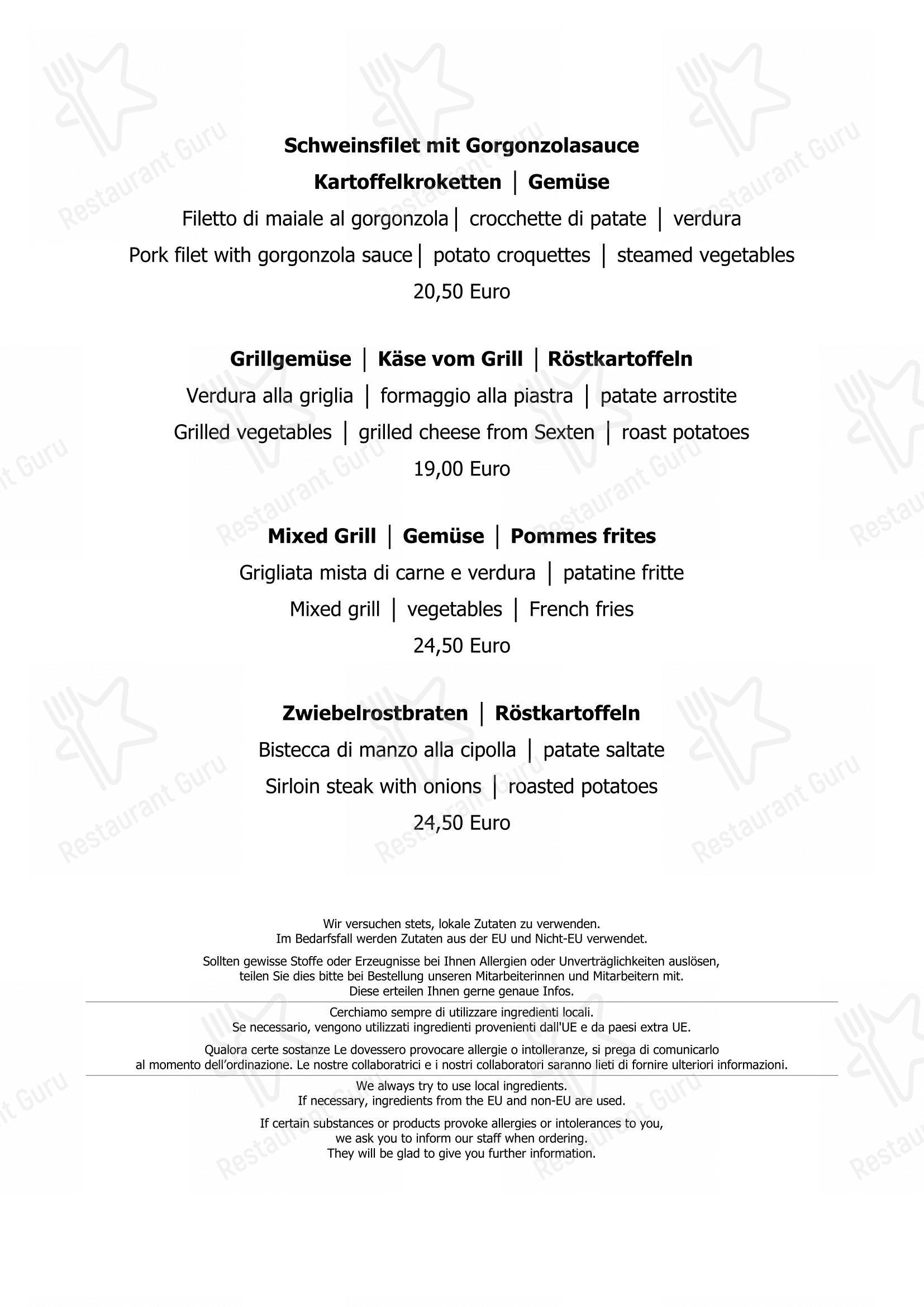 Restaurant Mondschein in Sesto - Menu