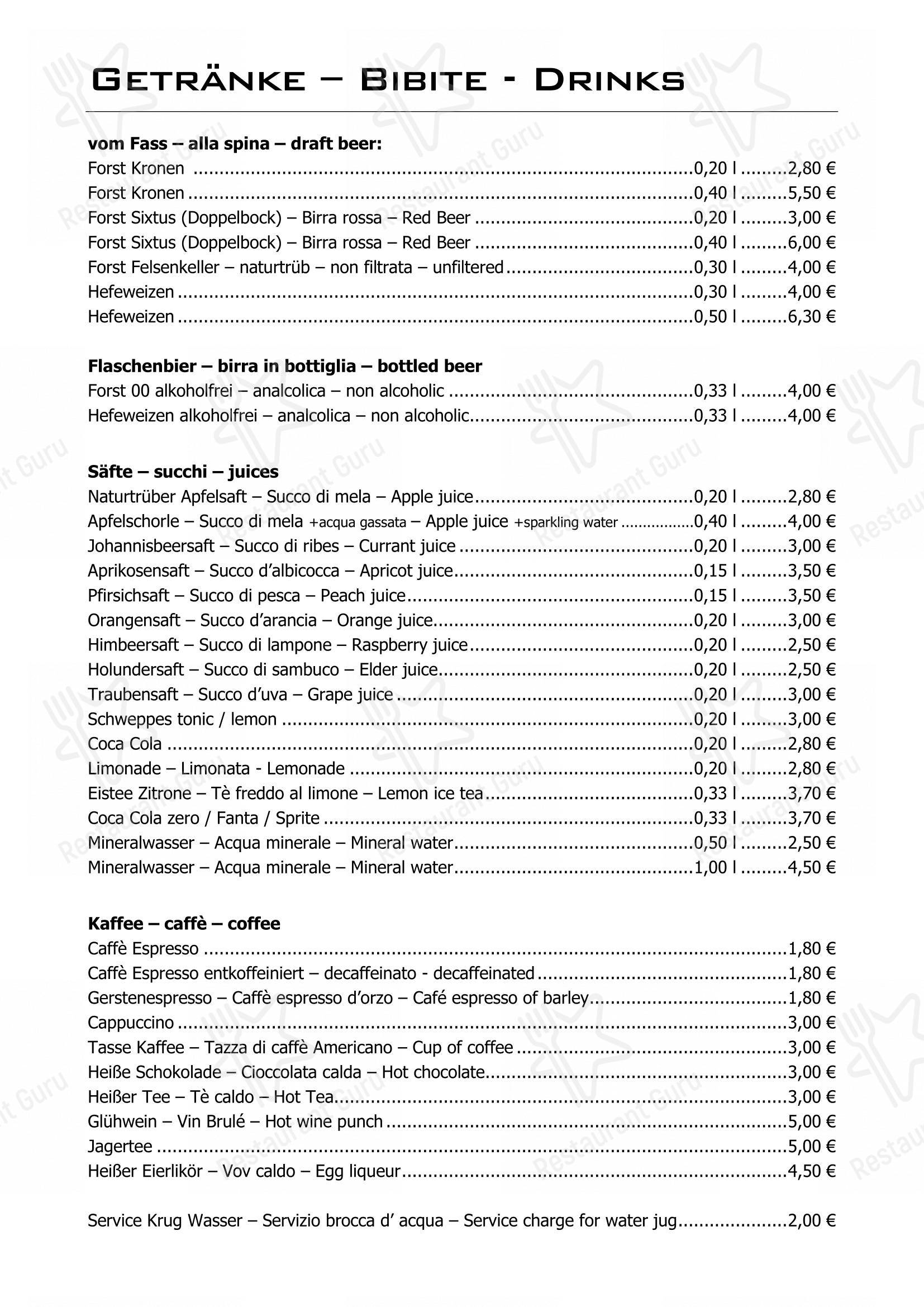 Menu per Restaurant Mondschein ristorante
