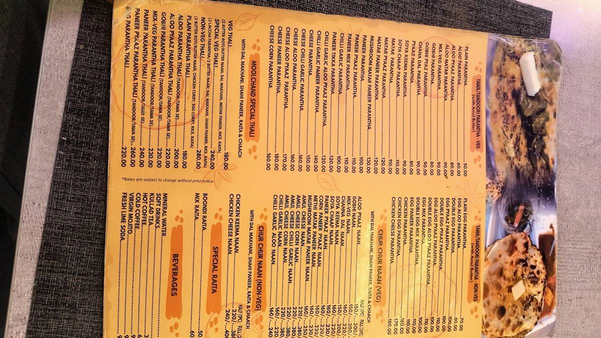 Moolchand Parantha Sanjay Chur Chur Naan menu