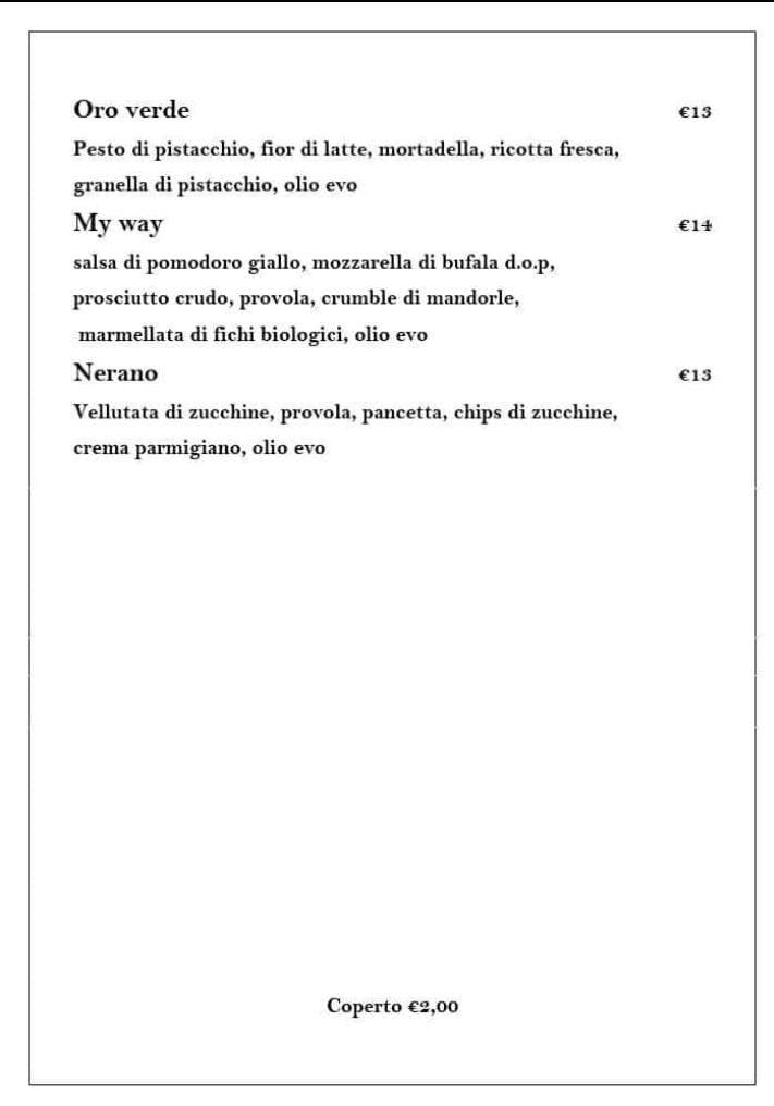 Menu di My Way Pizzeria Ristorante 