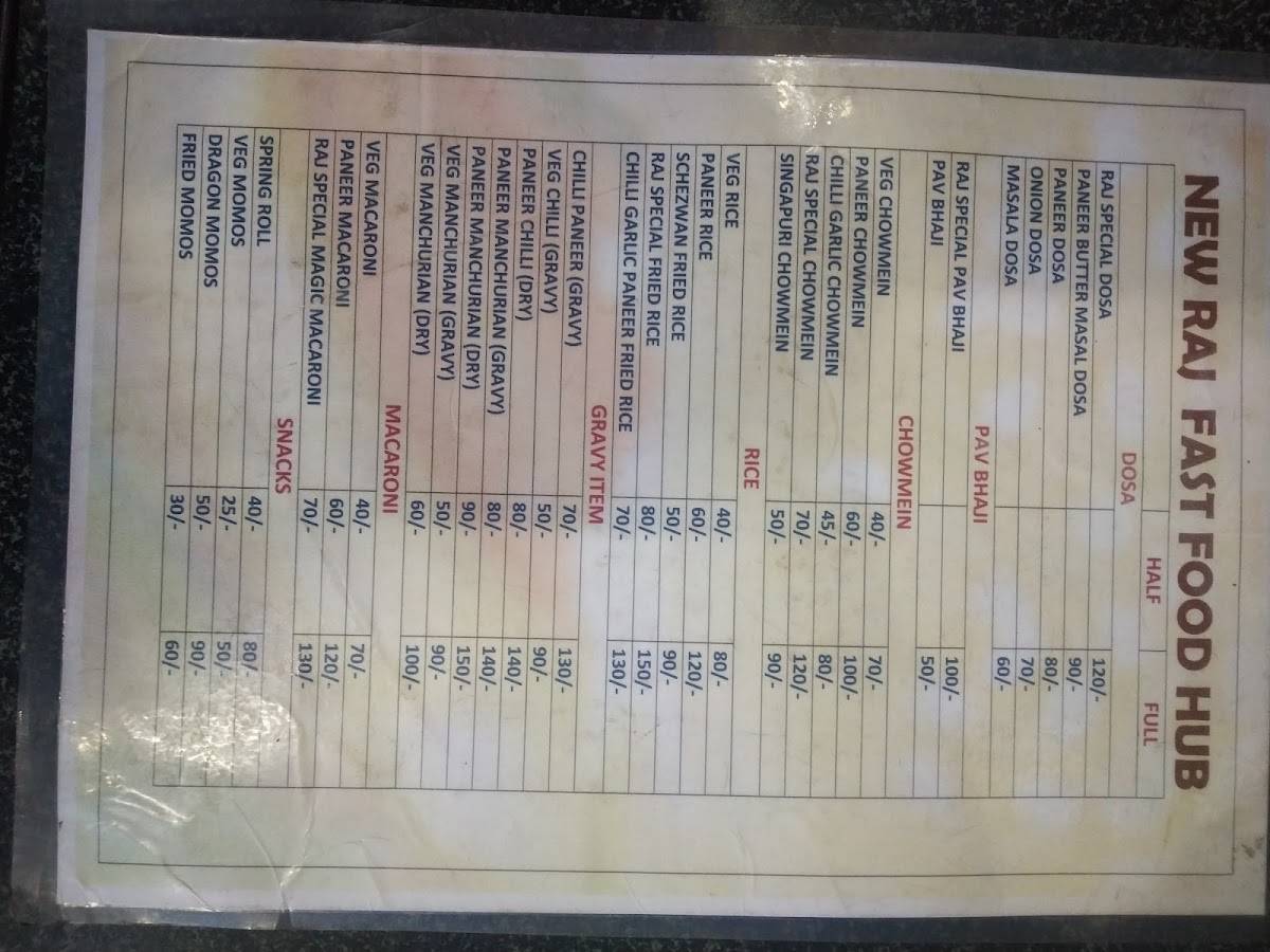 New Raj Fast Food Hub menu