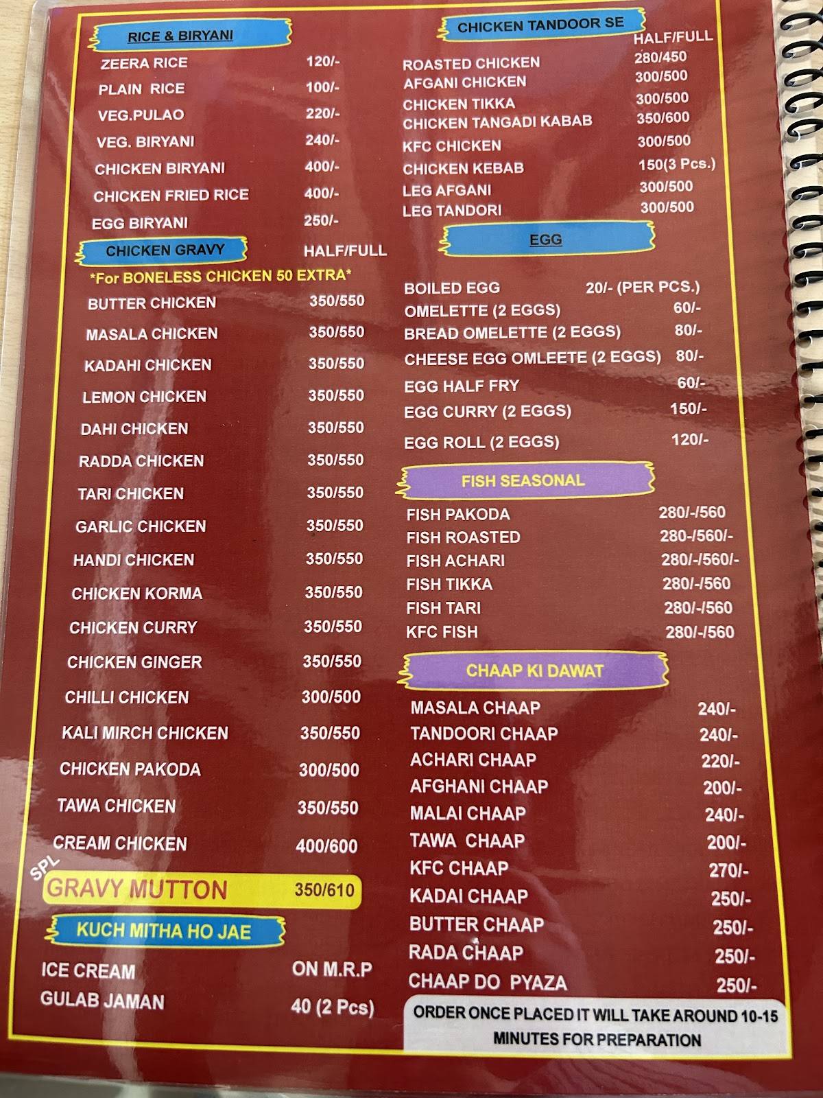 New Simran Dhaba Gogi menu
