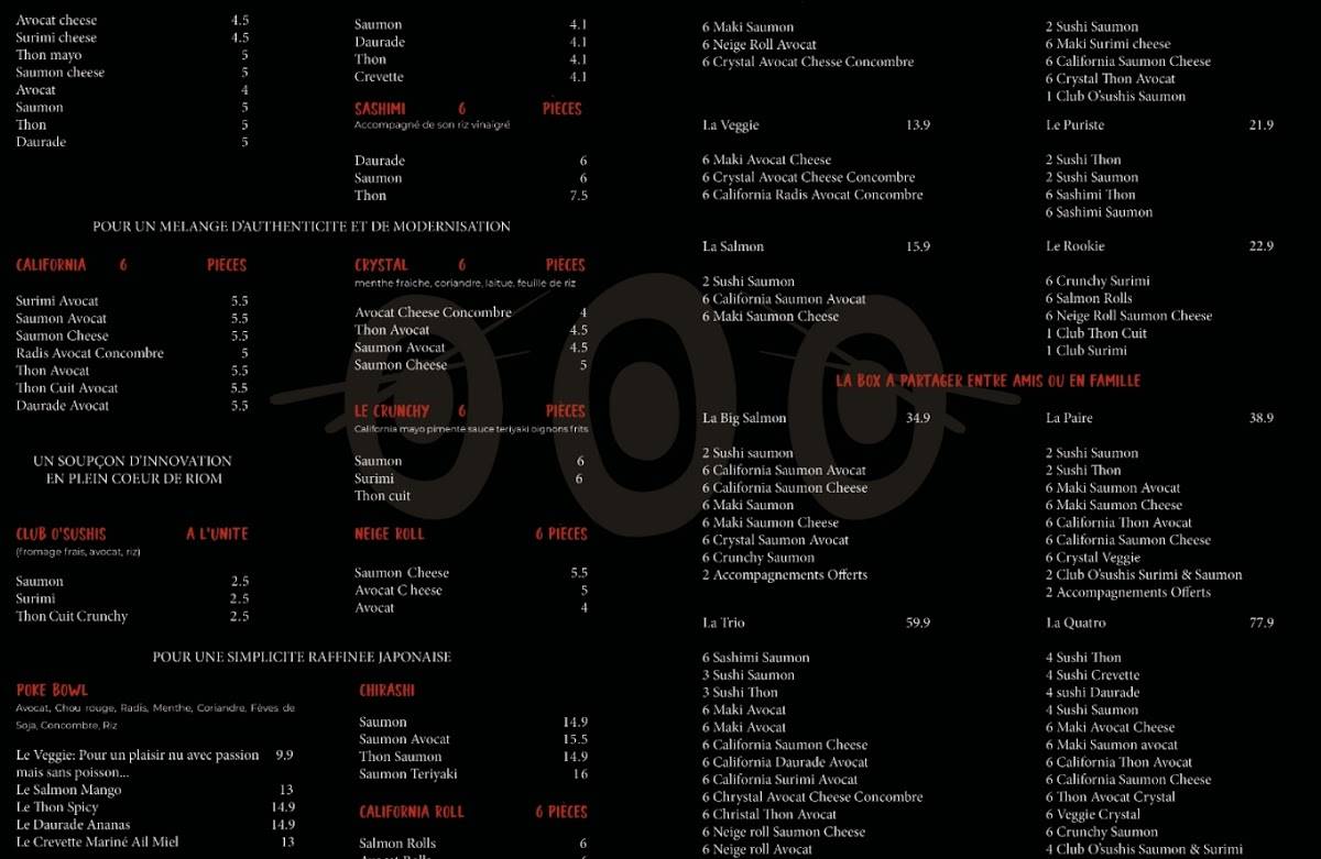 Menu de O'Sushis
