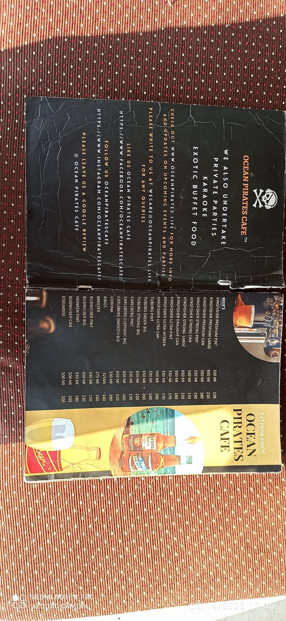 Ocean Pirate's Cafe menu