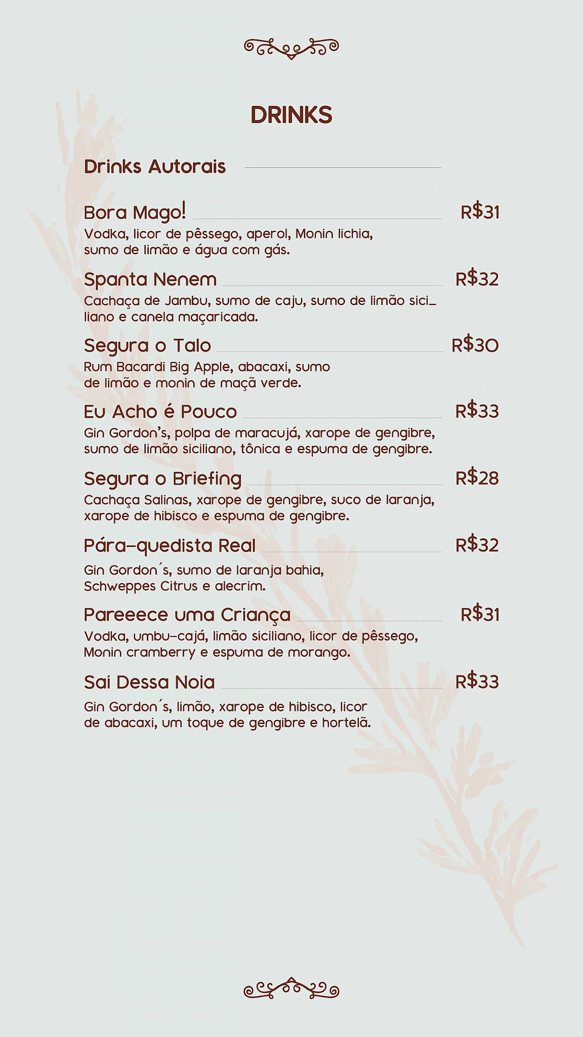 Olegária Cozinha Informal cardápio