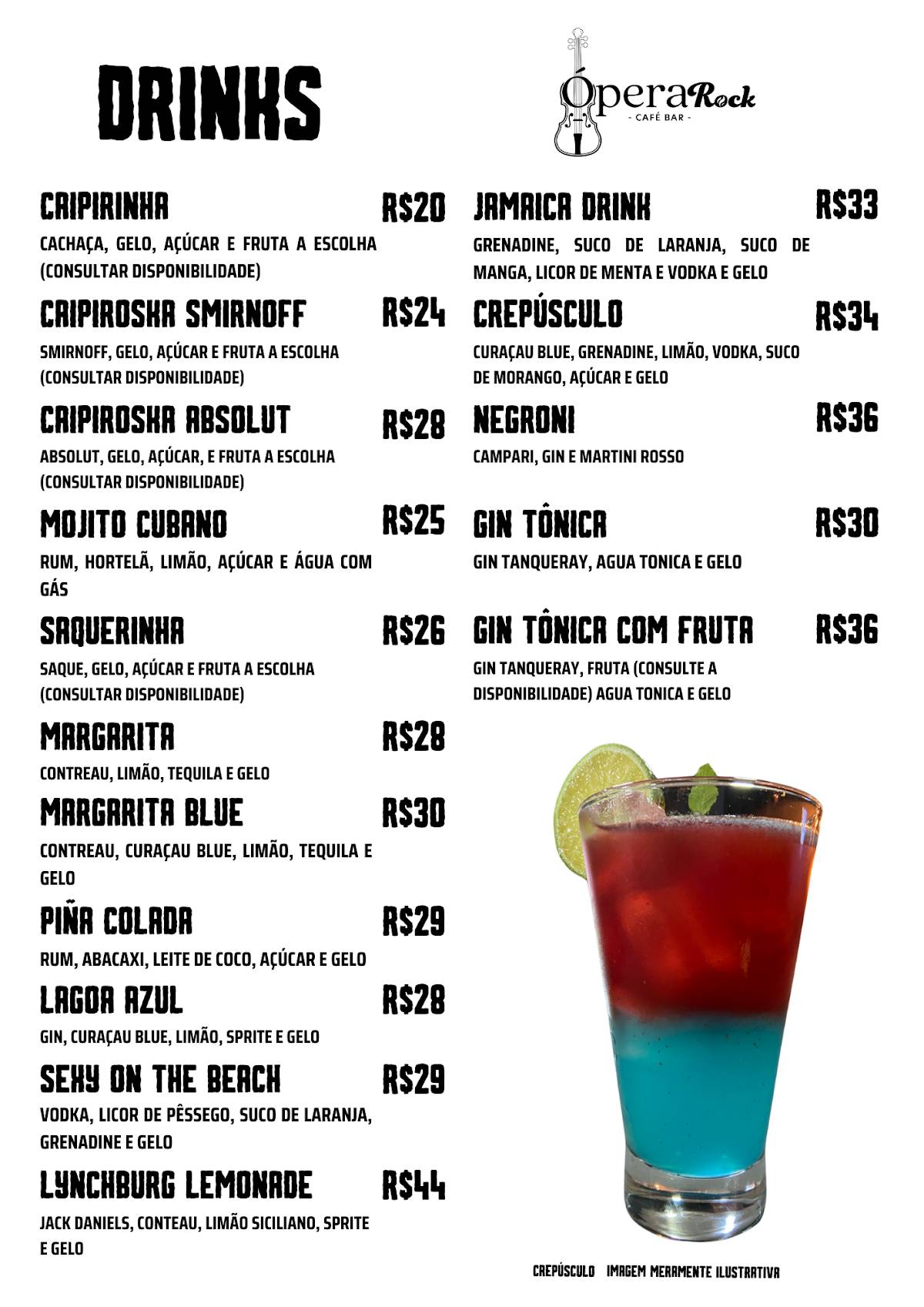 Ópera Rock Bar & Burger cardápio