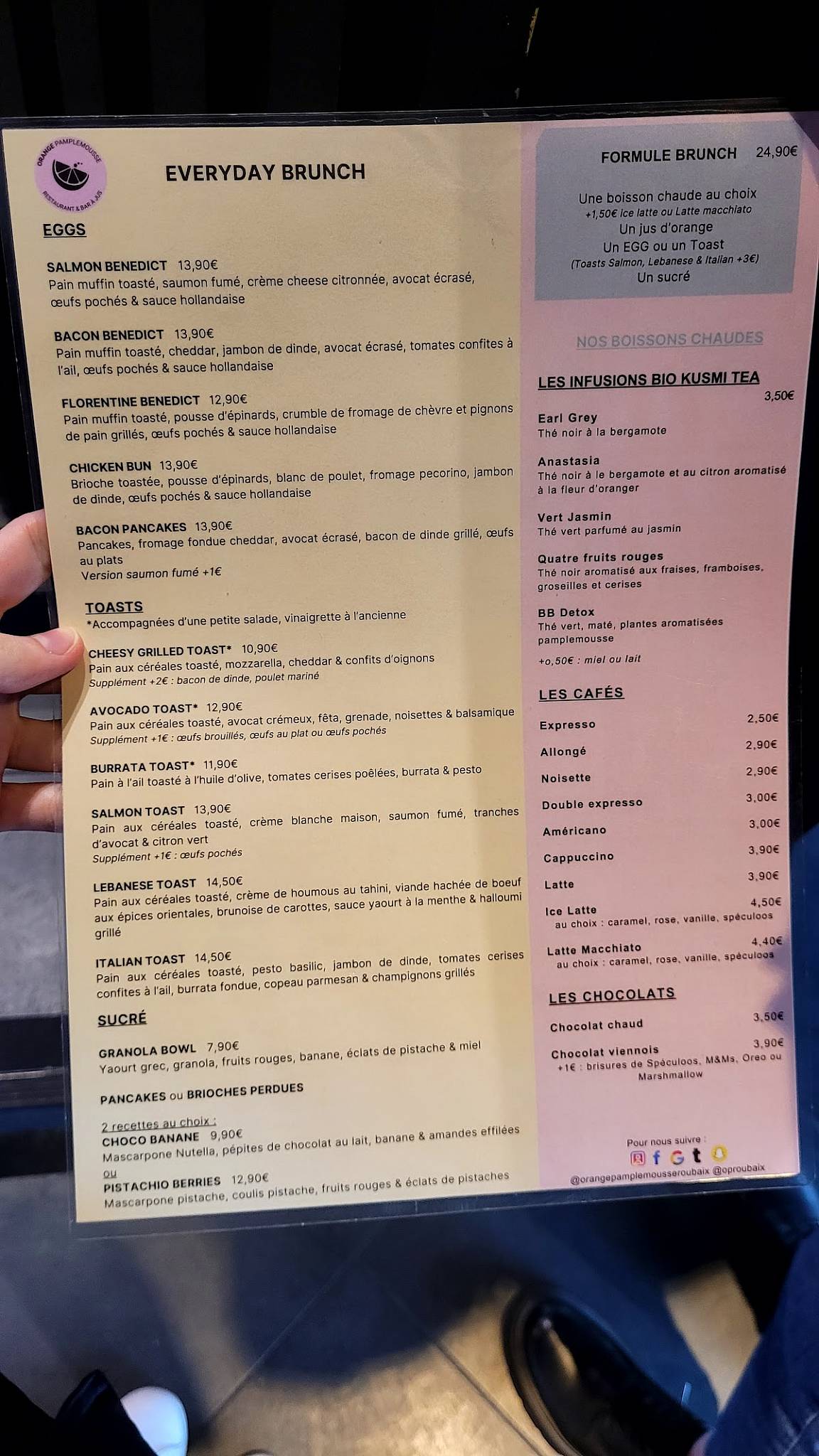 Menu de Orange Pamplemousse