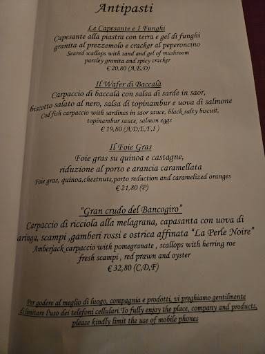 Menu di Osteria Bancogiro Venezia 