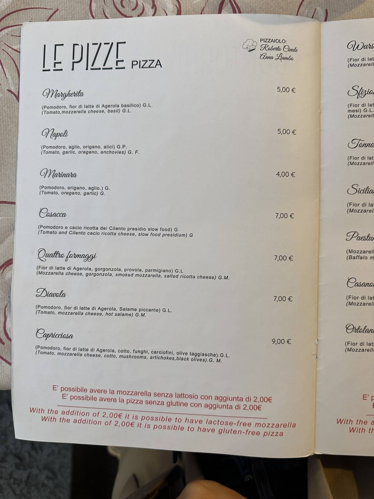 Menu di Osteria e Pizzeria dell'Olmo 