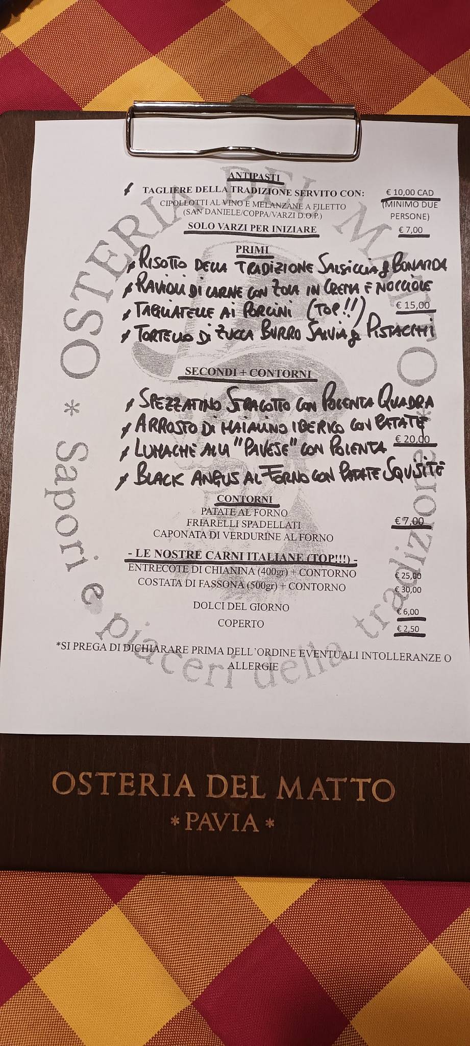 Menu di Osteria del Matto 
