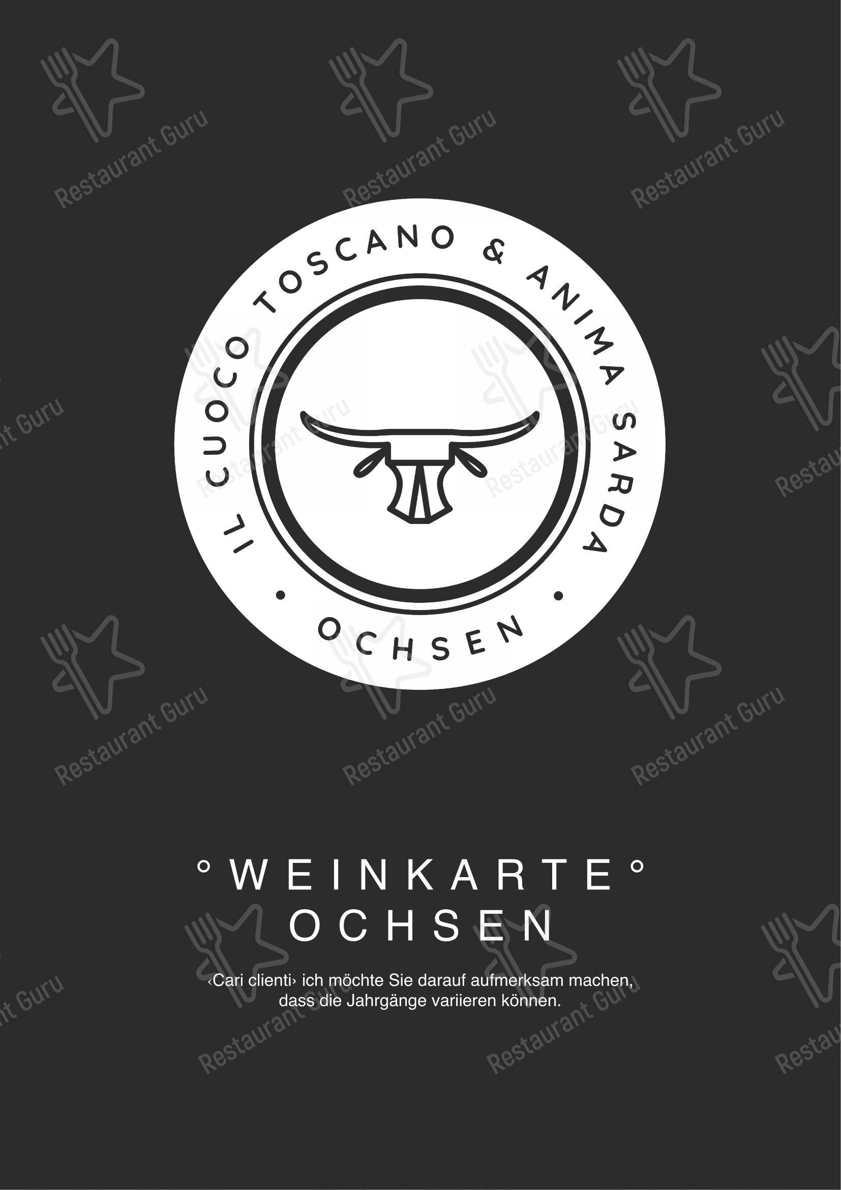 菜单 per Restaurant Oxen ristorante