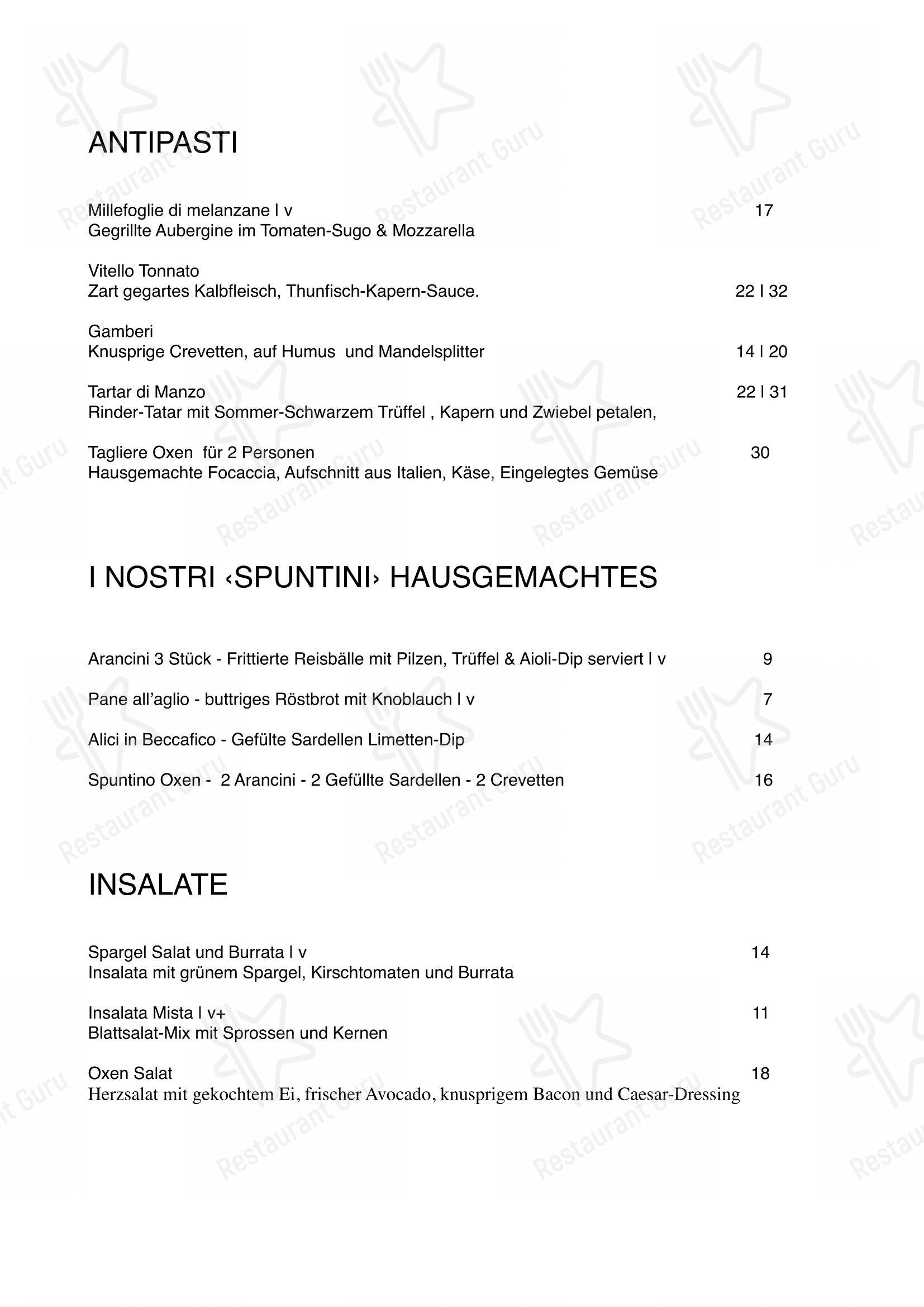 Restaurant Oxen in Wetzikon - Menu bar
