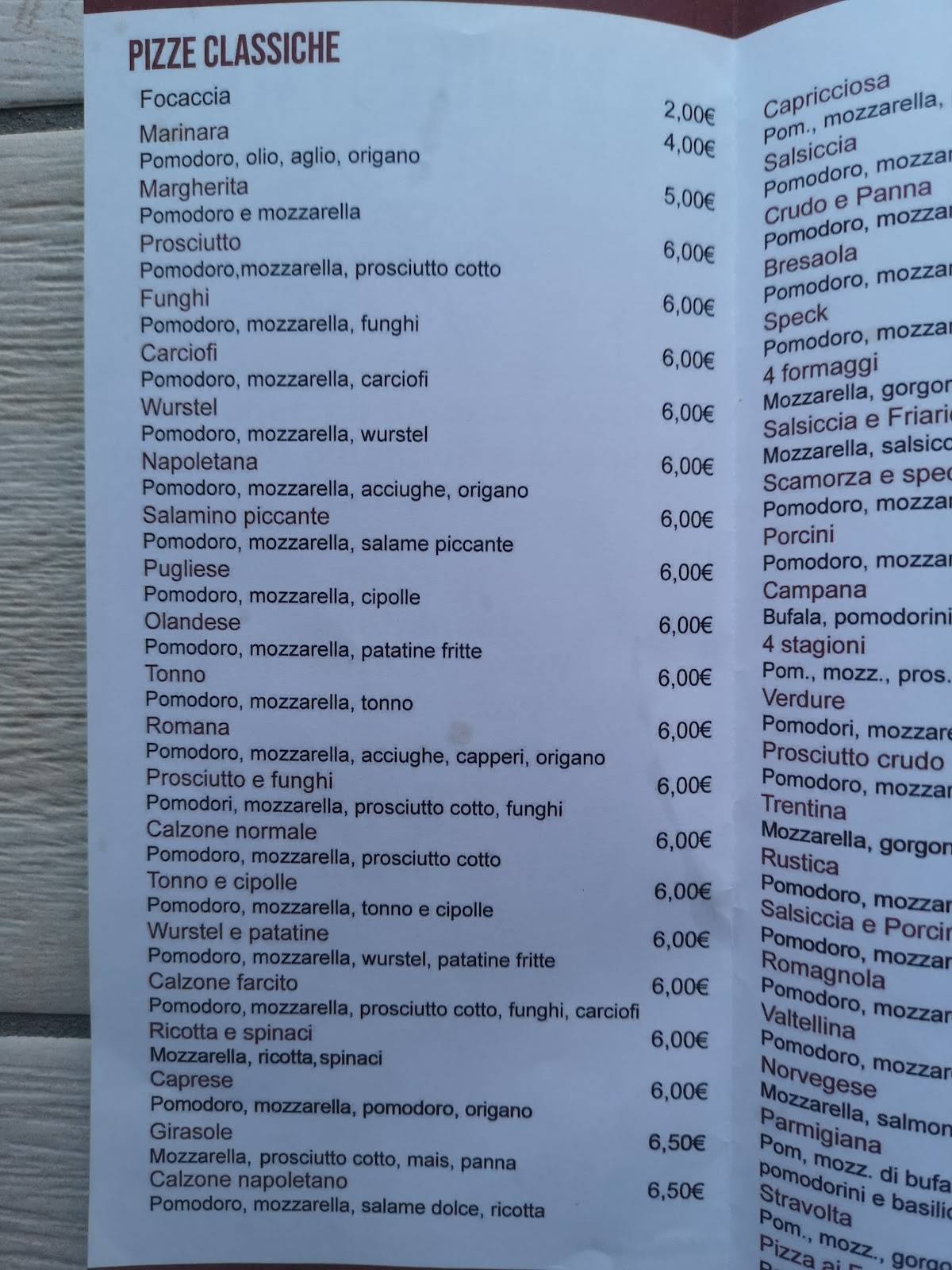 Menu Au PIZZERIA NAPOLETANA Brescia