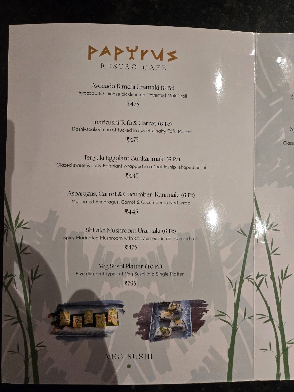 Papyrus Restro Café menu