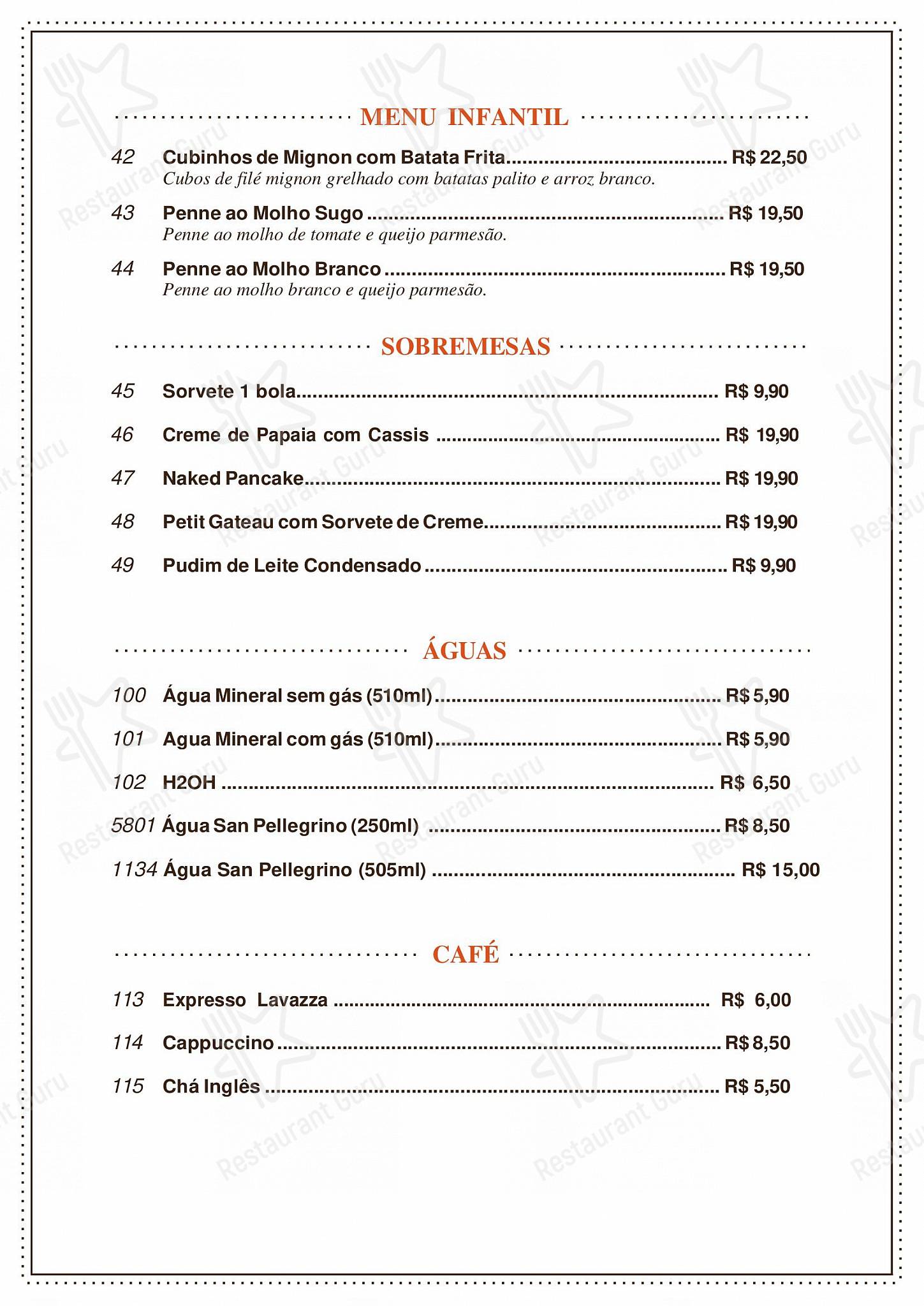 Pavanelli Loja e Restaurante - Catering Menu