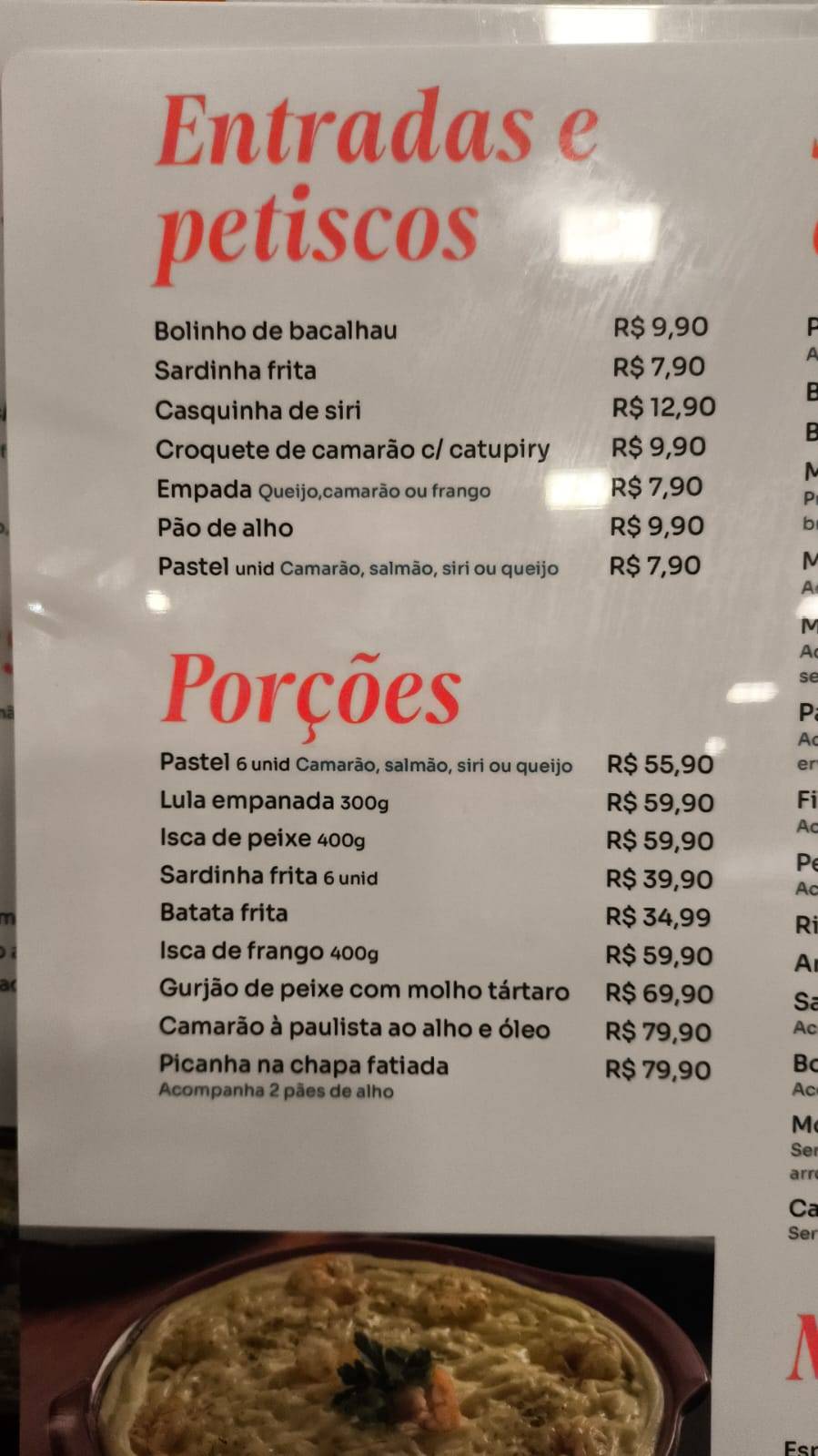 Peixada Botafogo cardápio