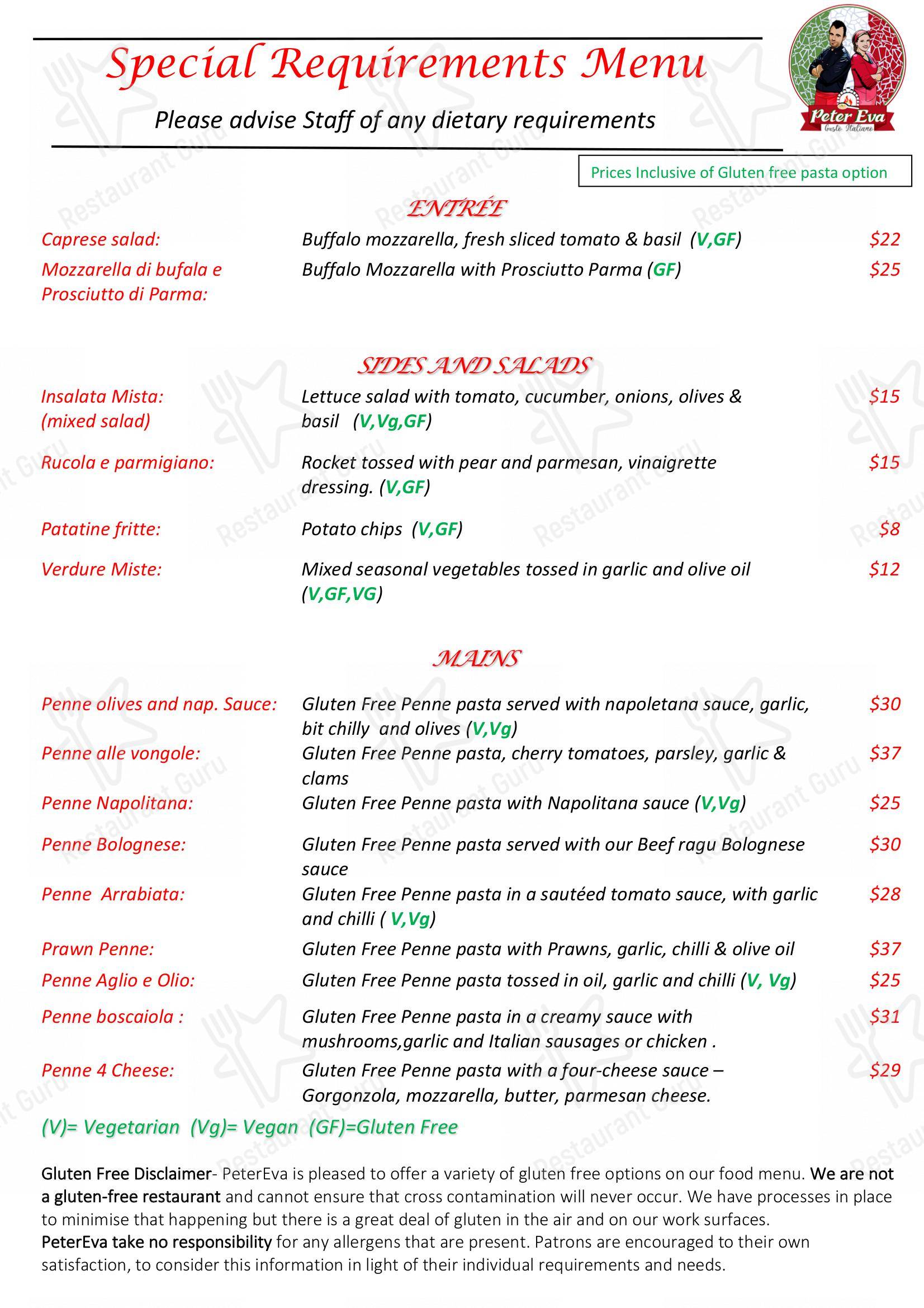 Menu at Pasta & Pizza Peter Eva Italian restaurant, Huskisson