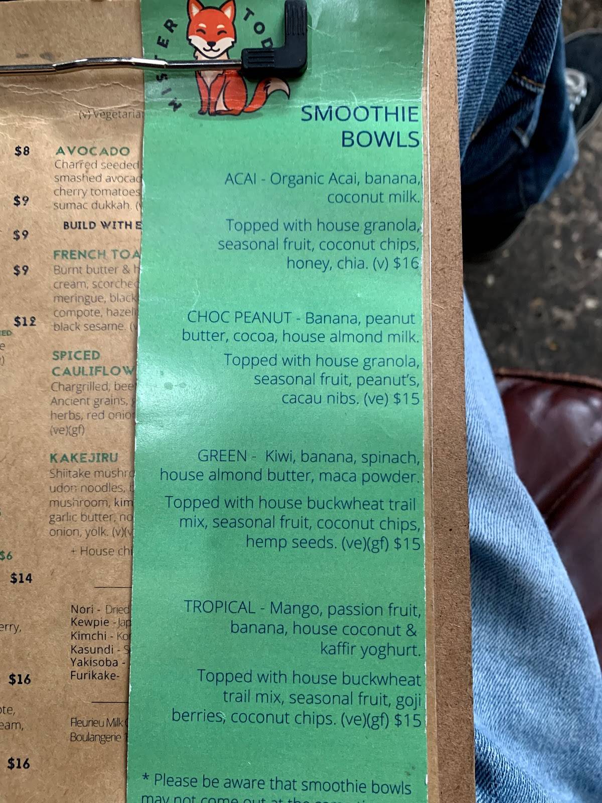 Menu at Peter Rabbit Cafe, Adelaide