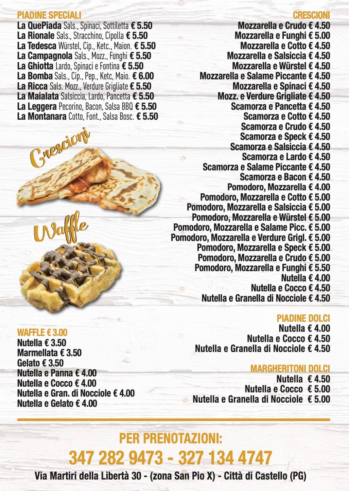 Menu da Piadineria Que Piada ristorante, Città di Castello