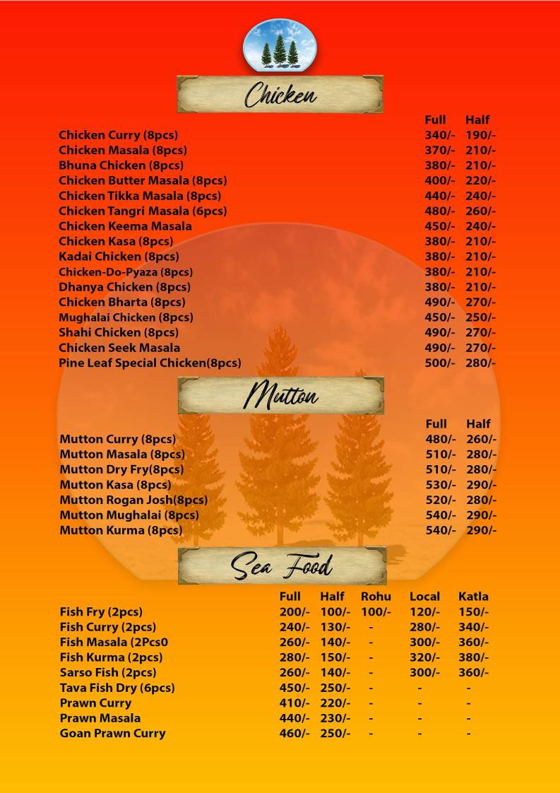 Pine leaf restaurant menu