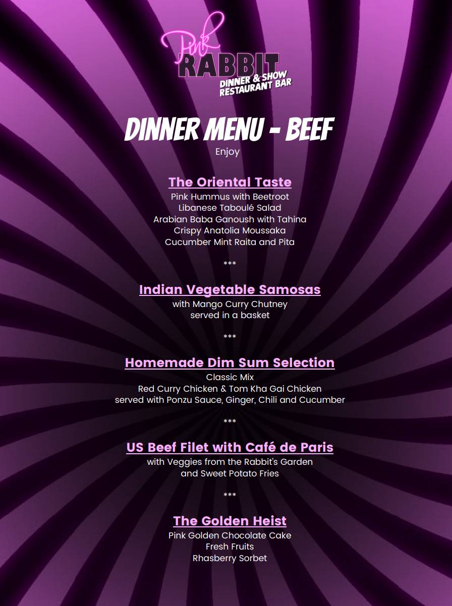 Speisekarte von Pink Rabbit, Zürich