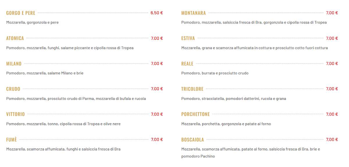 Menu di Pizza Vittorio 