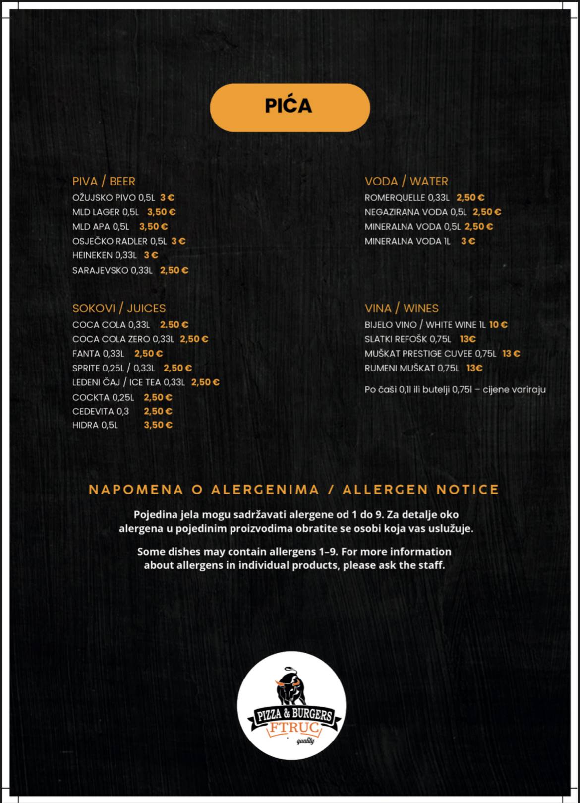 Menu di Pizza & Burgers Ftruc 