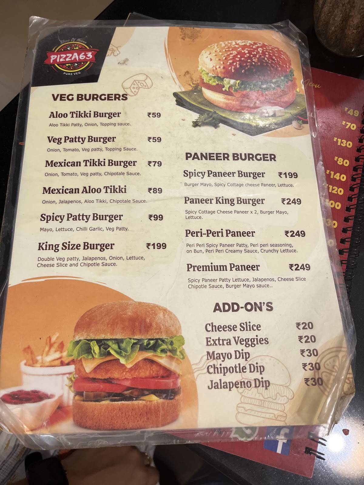 Pizza63 menu