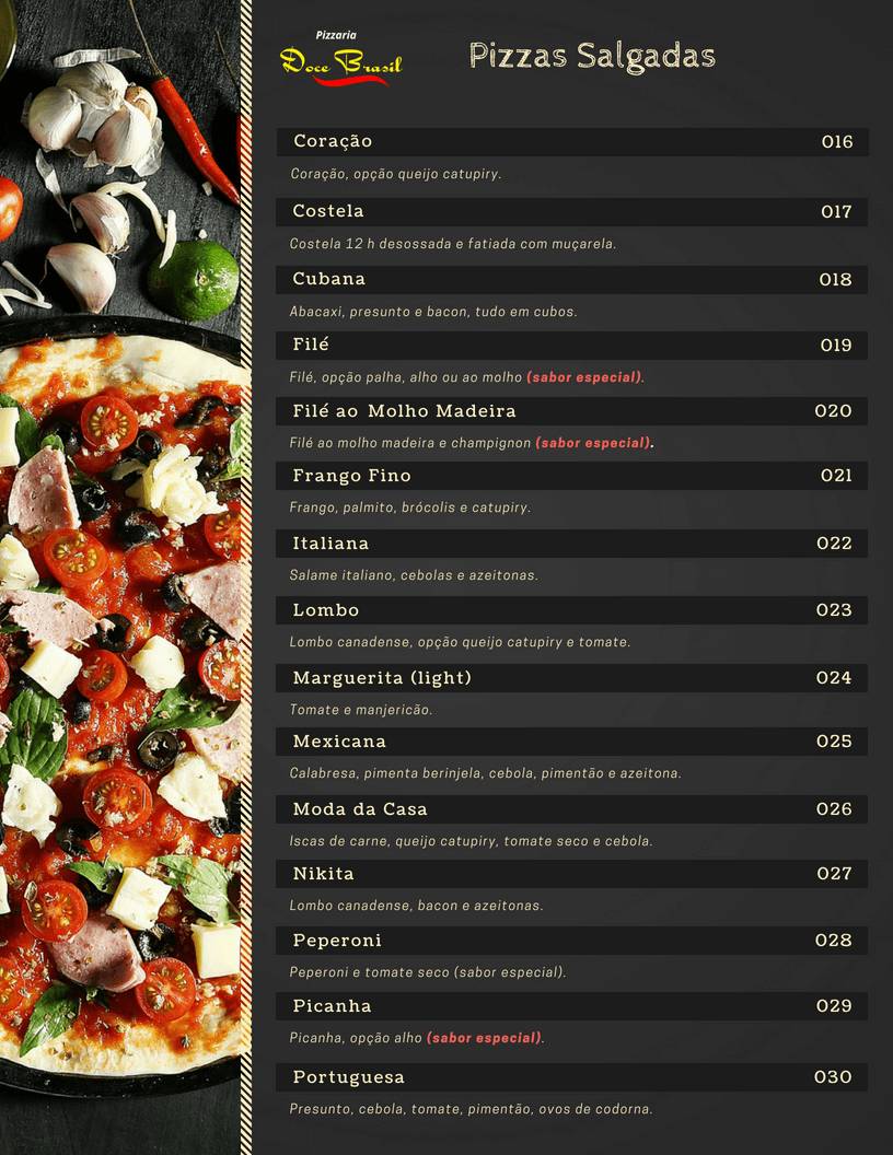Pizzaria Doce Brasil cardápio