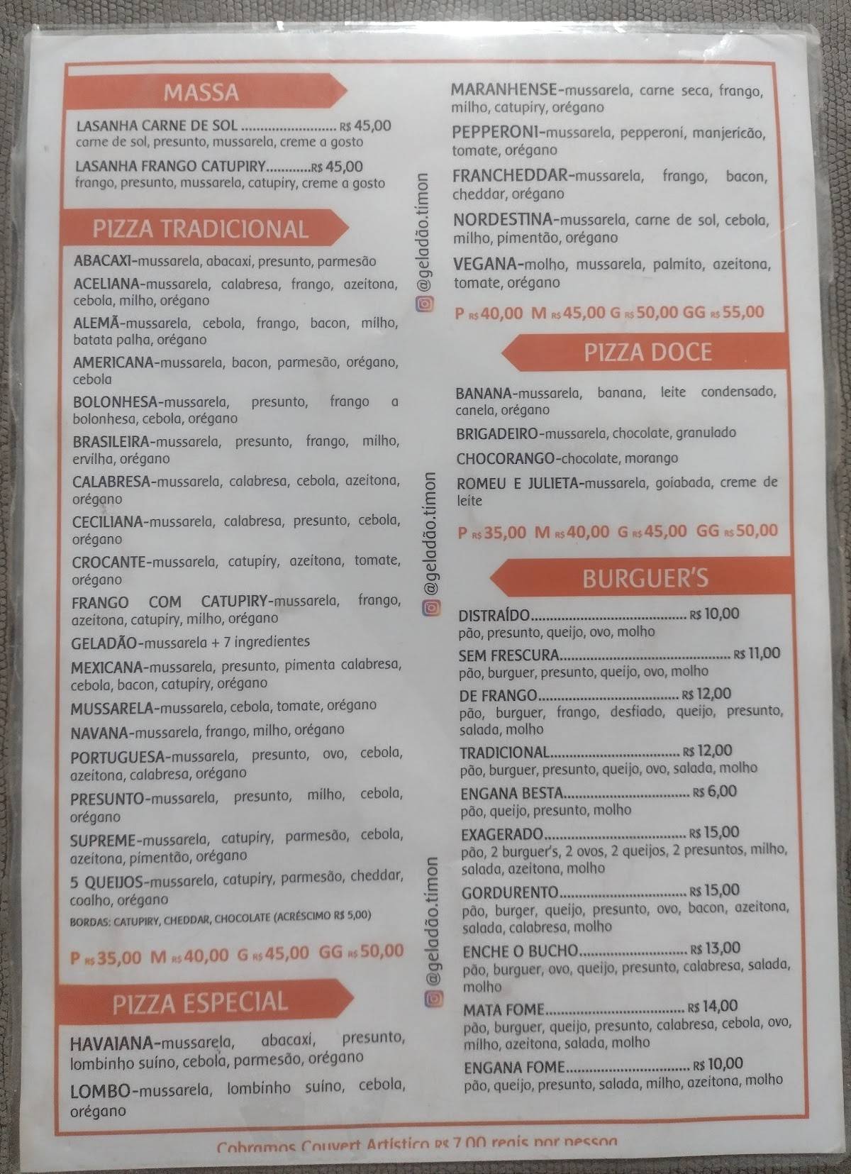 Pizzaria e Churrascaria Geladão cardápio