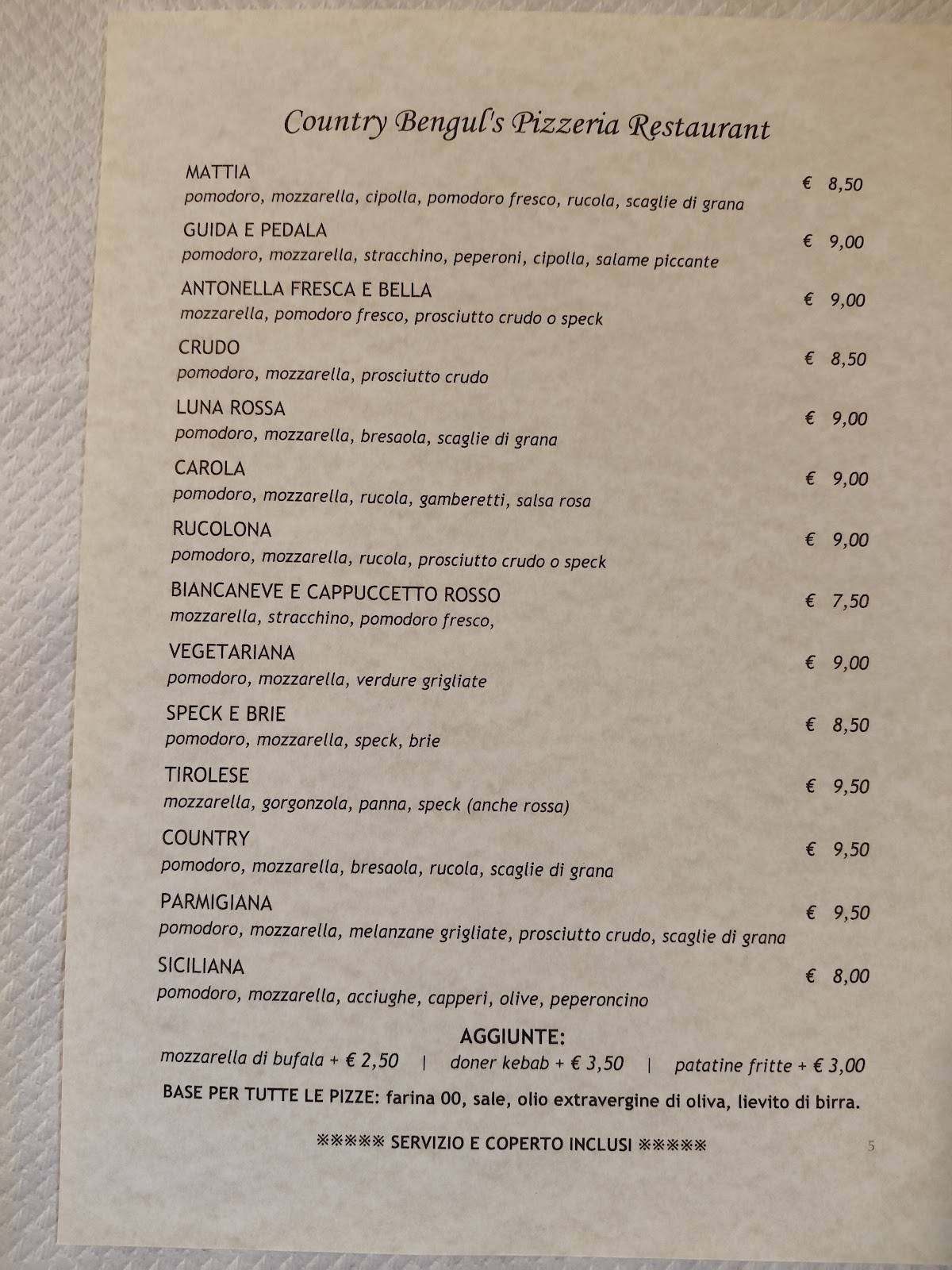 Menu di Pizzeria Country Bengul'S 